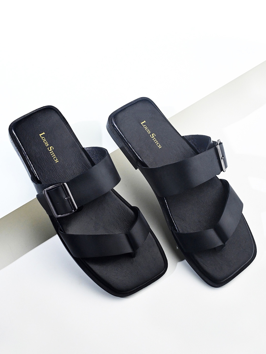 

LOUIS STITCH Men Leather Comfort Sandals, Black