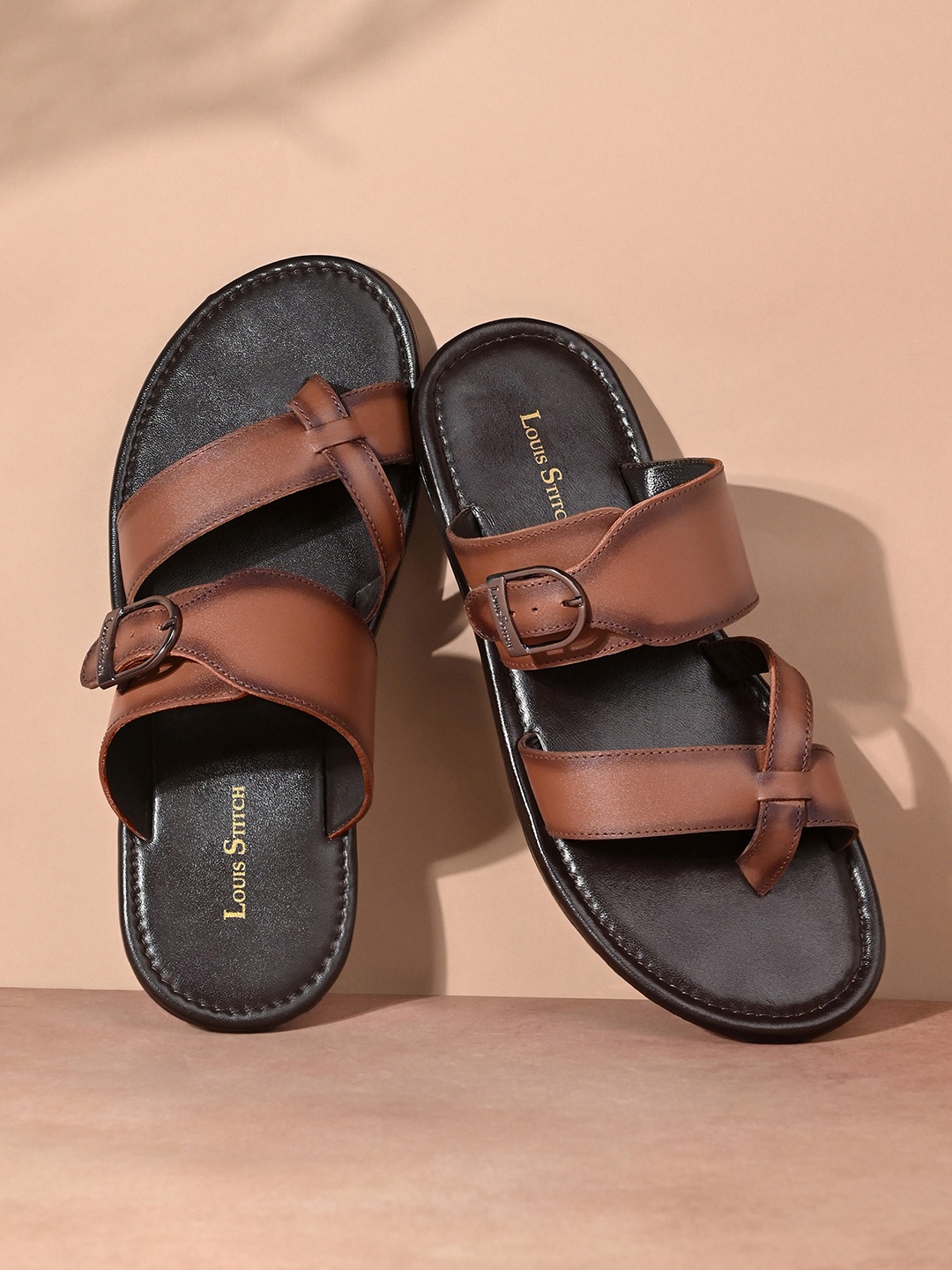 

LOUIS STITCH Men Leather Comfort Sandals, Tan