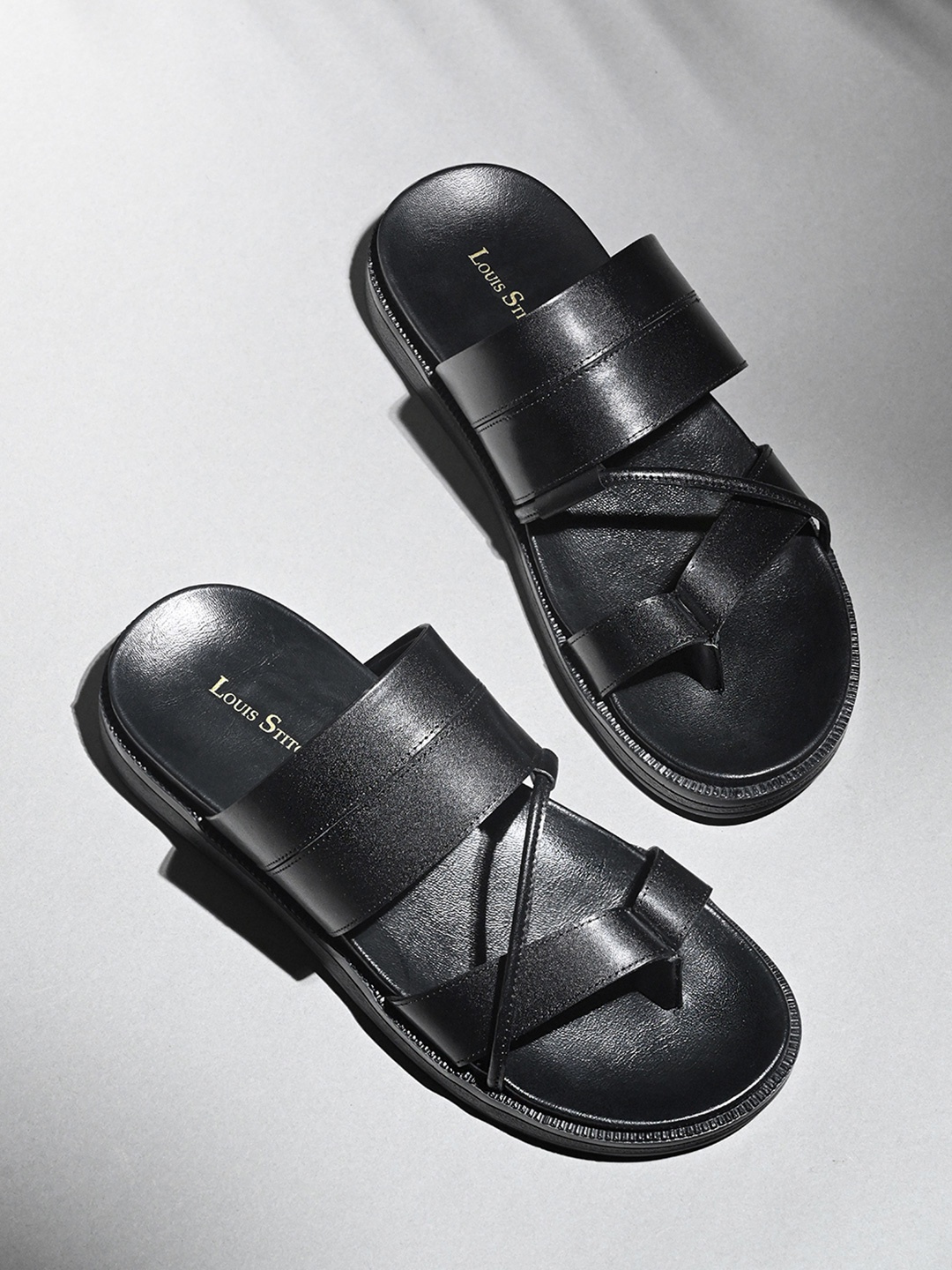 

LOUIS STITCH Men Leather Slip-On Comfort Sandals, Black