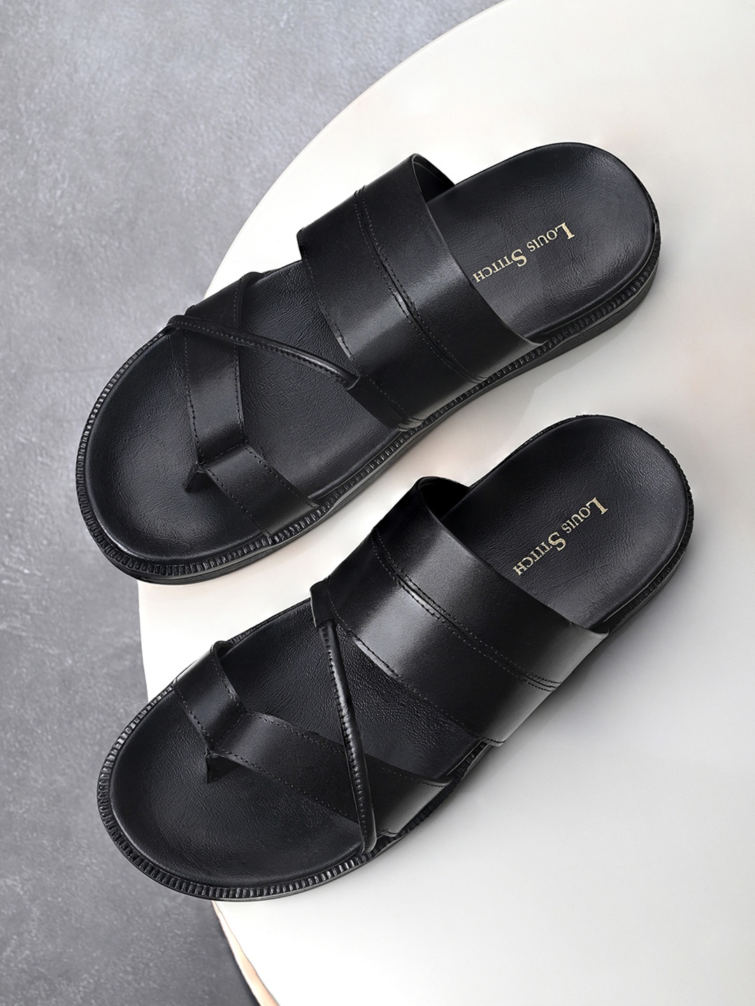 

LOUIS STITCH Men Leather Comfort Sandals, Black