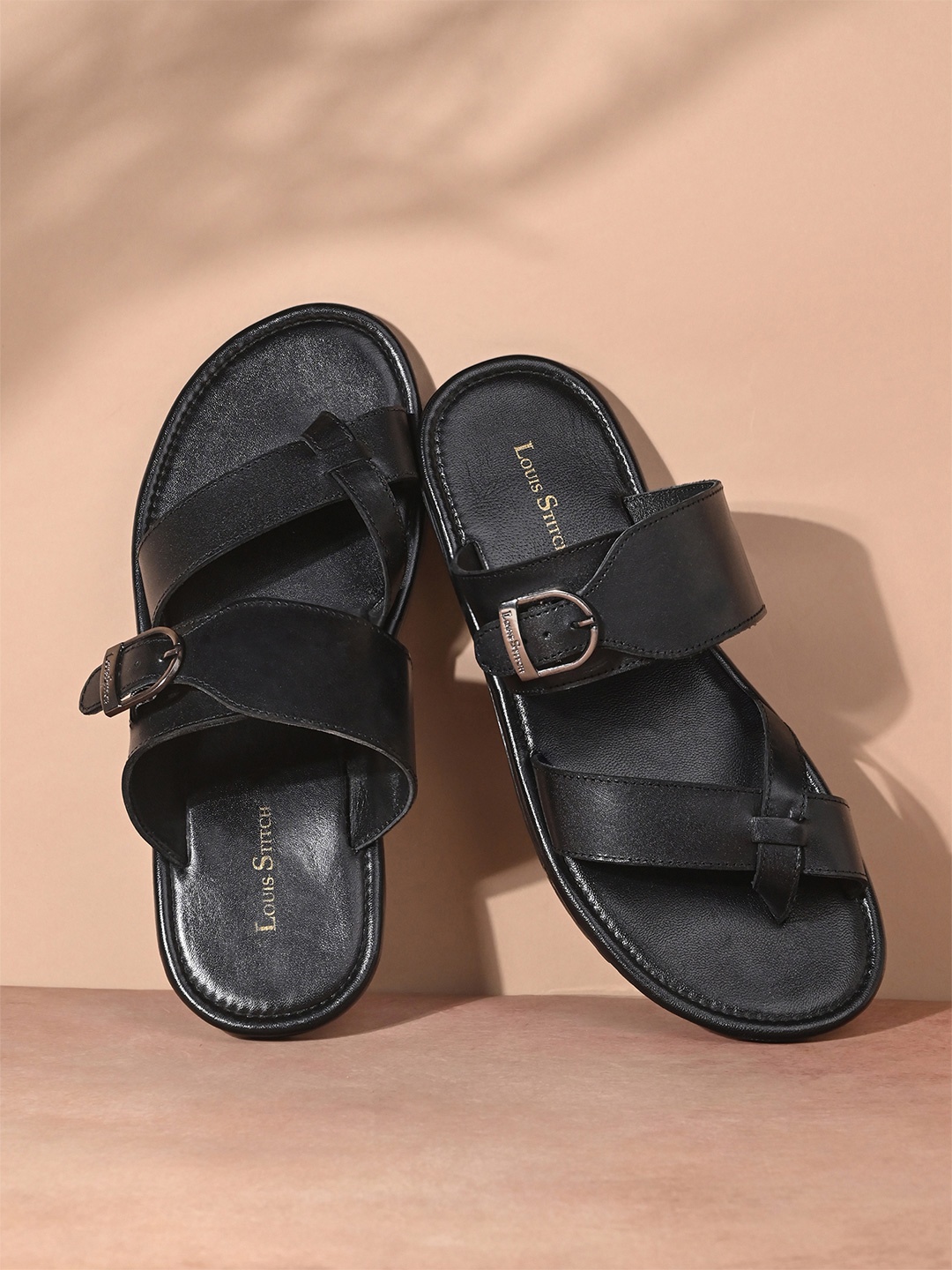 

LOUIS STITCH Men Leather Comfort Sandals, Black