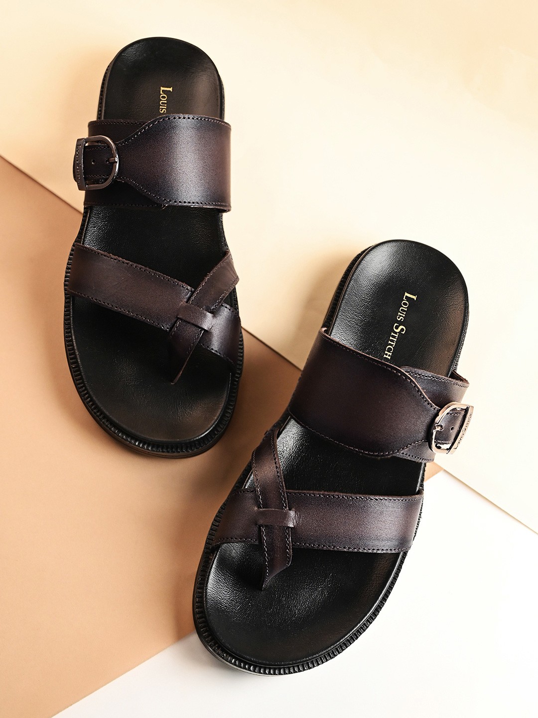 

LOUIS STITCH Men Leather Comfort Sandals, Brown