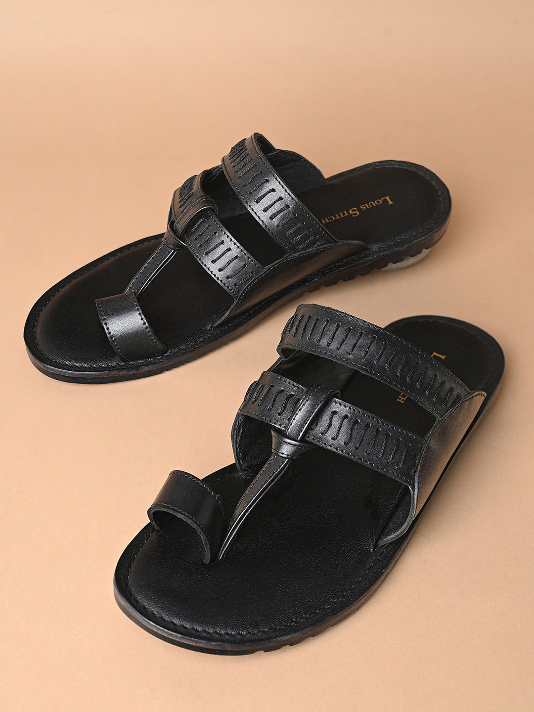

LOUIS STITCH Men Leather Comfort Sandals, Black