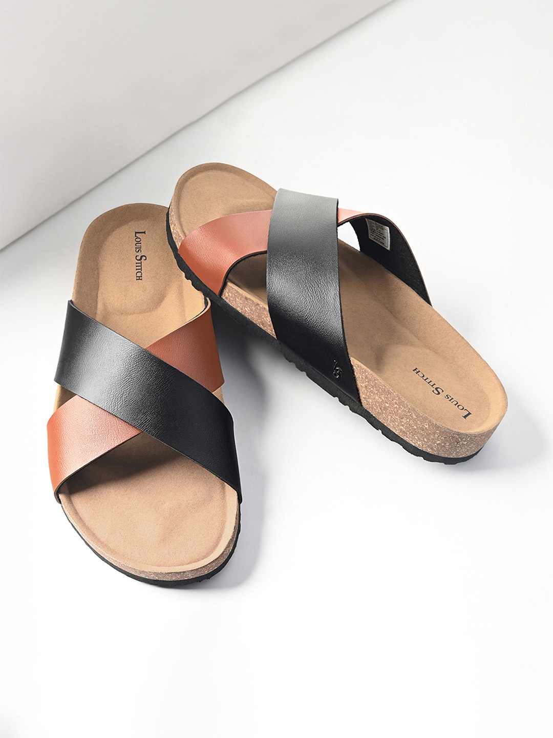 LOUIS STITCH Men Black and Tan Comfy Cork Flip-Flops Slipper for Men
