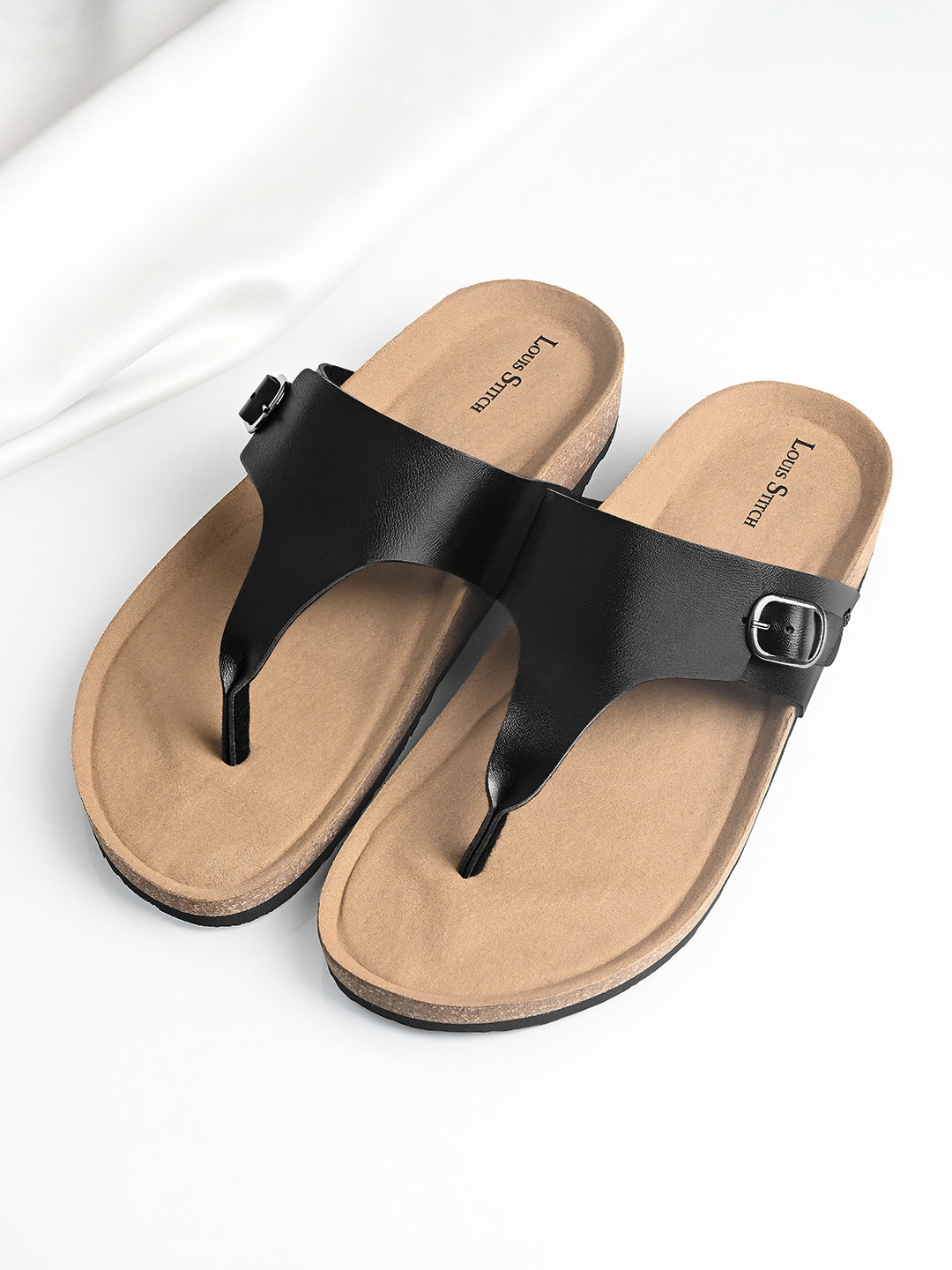 LOUIS STITCH Men Jet Black Comfy Cork Flip-Flops Slipper for Men