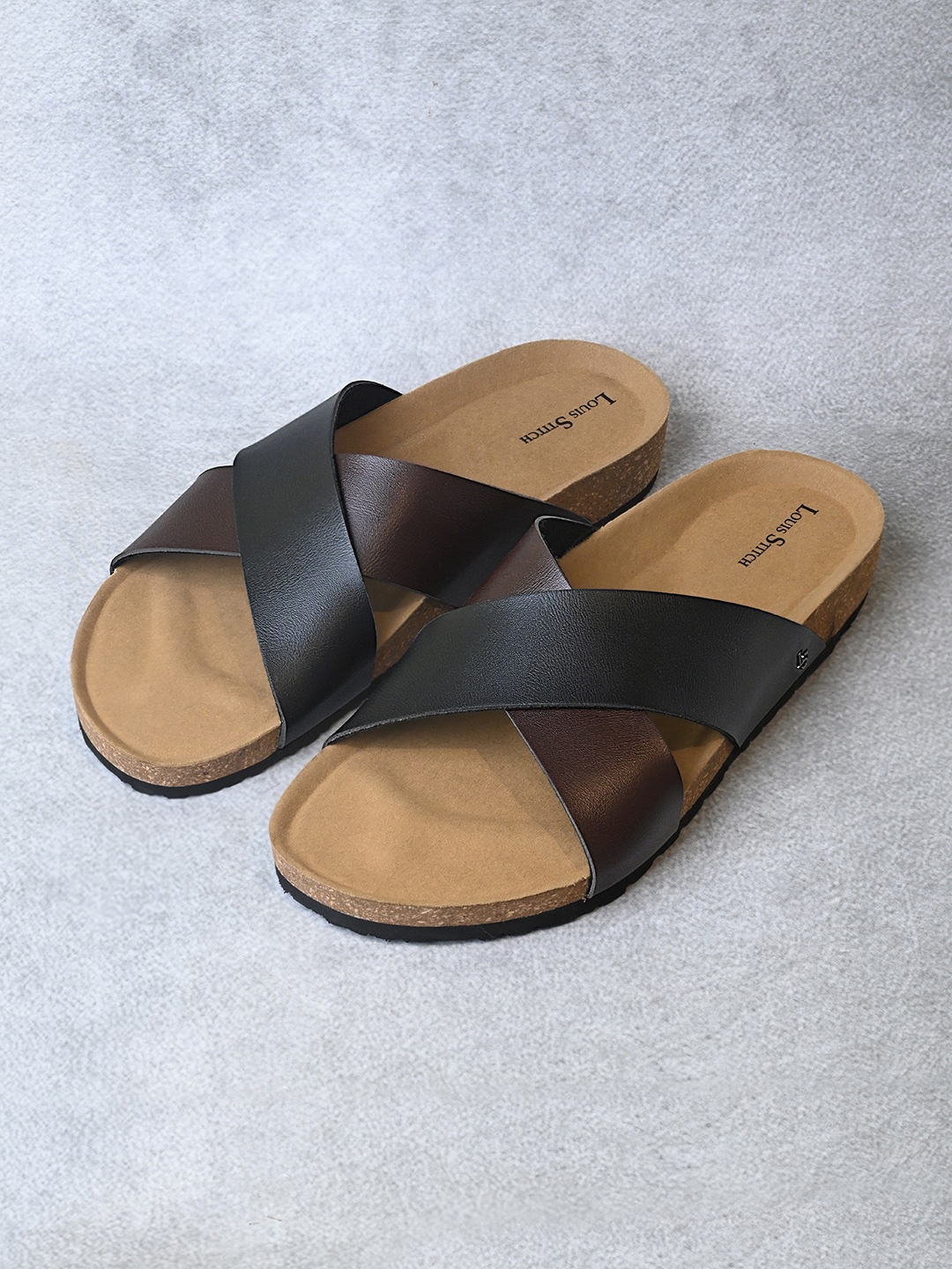 LOUIS STITCH Men Black and Brown Comfy Cork Flip-Flops Slipper for Men