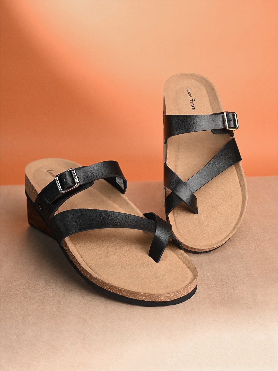 LOUIS STITCH Men Jet Black Comfy Cork Flip-Flops Slipper for Men