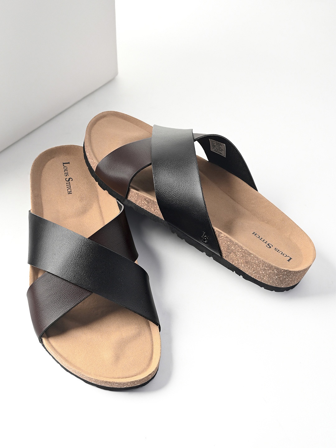 LOUIS STITCH Men Black and Brown Comfy Cork Flip-Flops Slipper for Men
