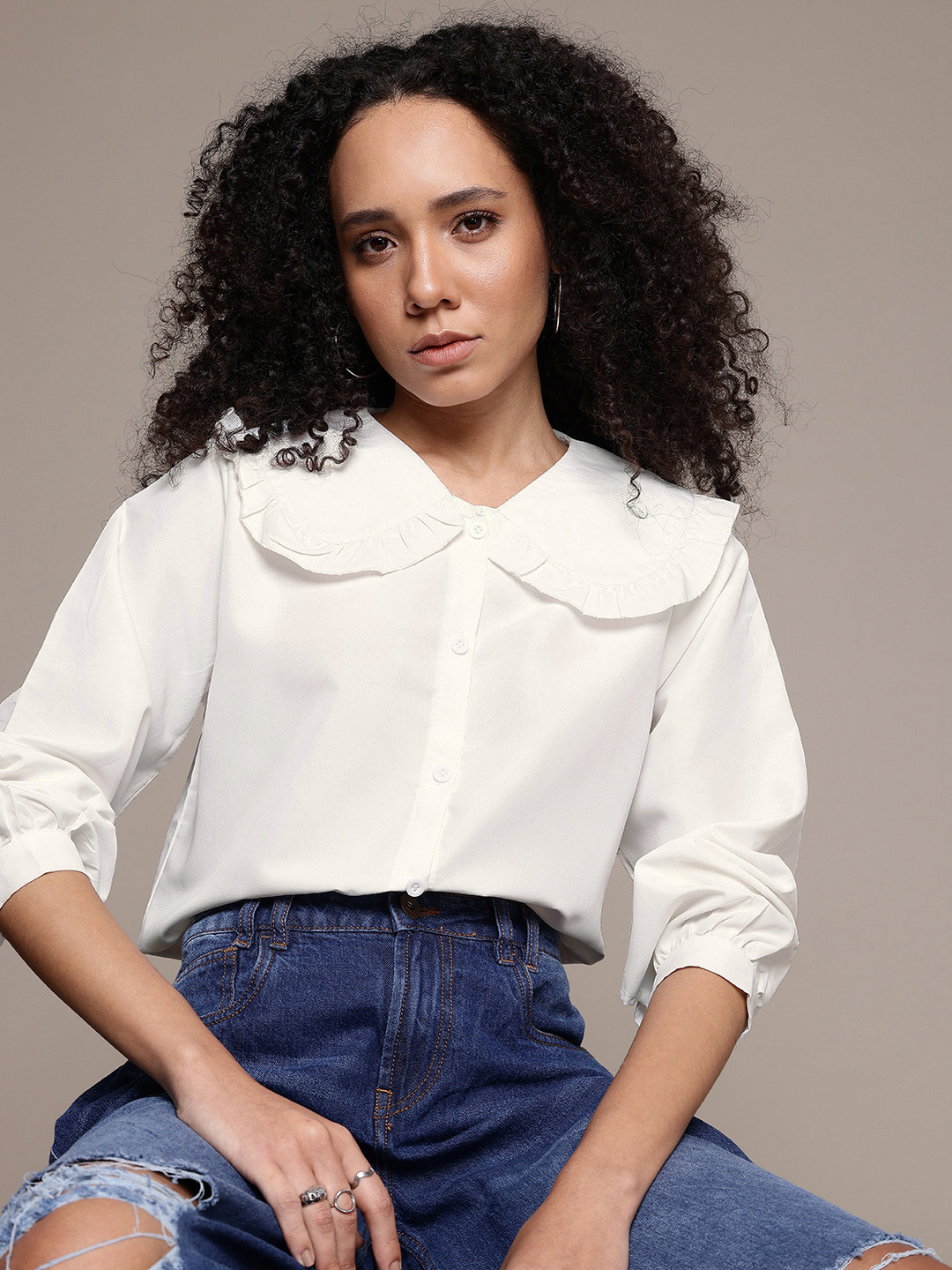 

The Roadster Life Co. Peter Pan Collar Opaque Casual Shirt, White