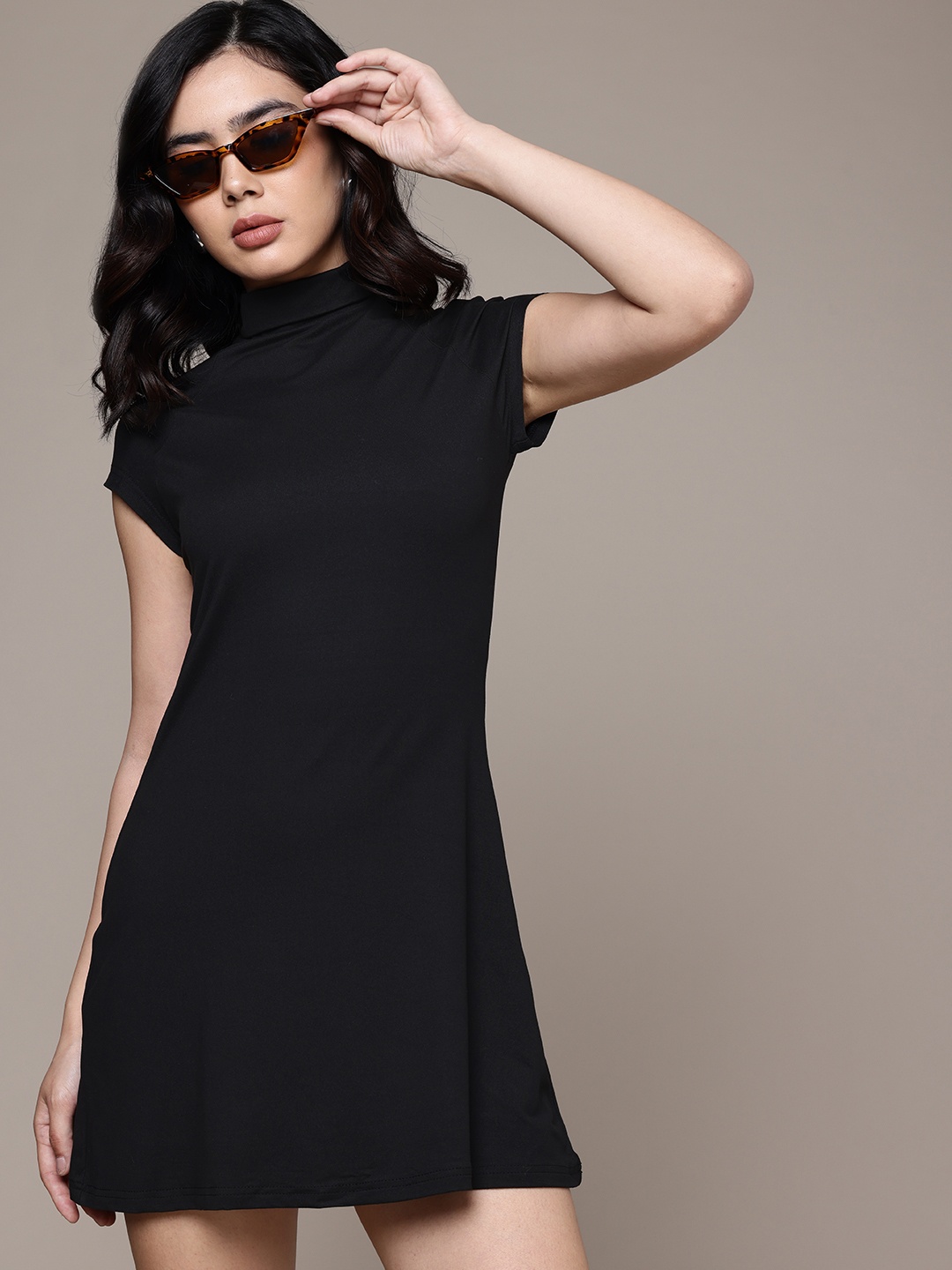

The Roadster Life Co. Turtle Neck A-Line Flared Mini Dress, Black