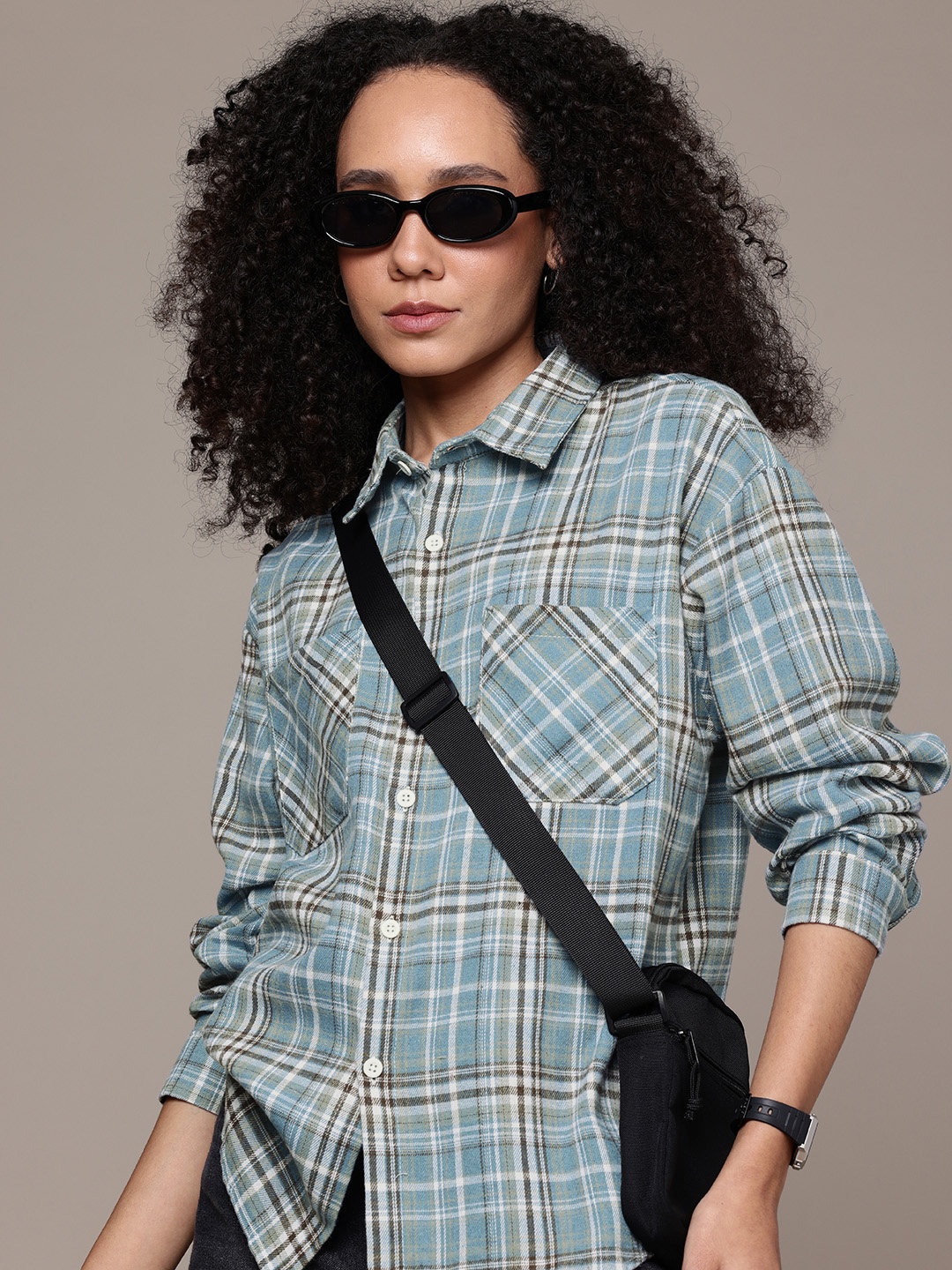 

The Roadster Life Co. Checked Oversized Casual Shirt, Blue