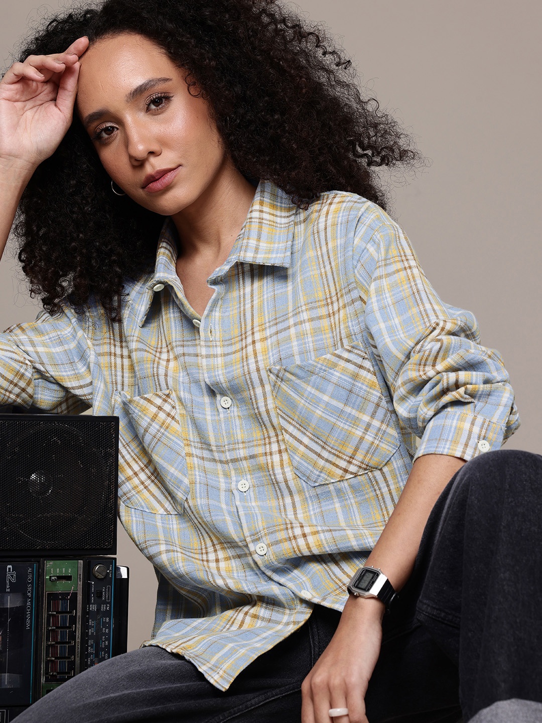 

The Roadster Life Co. Checked Oversized Casual Shirt, Blue