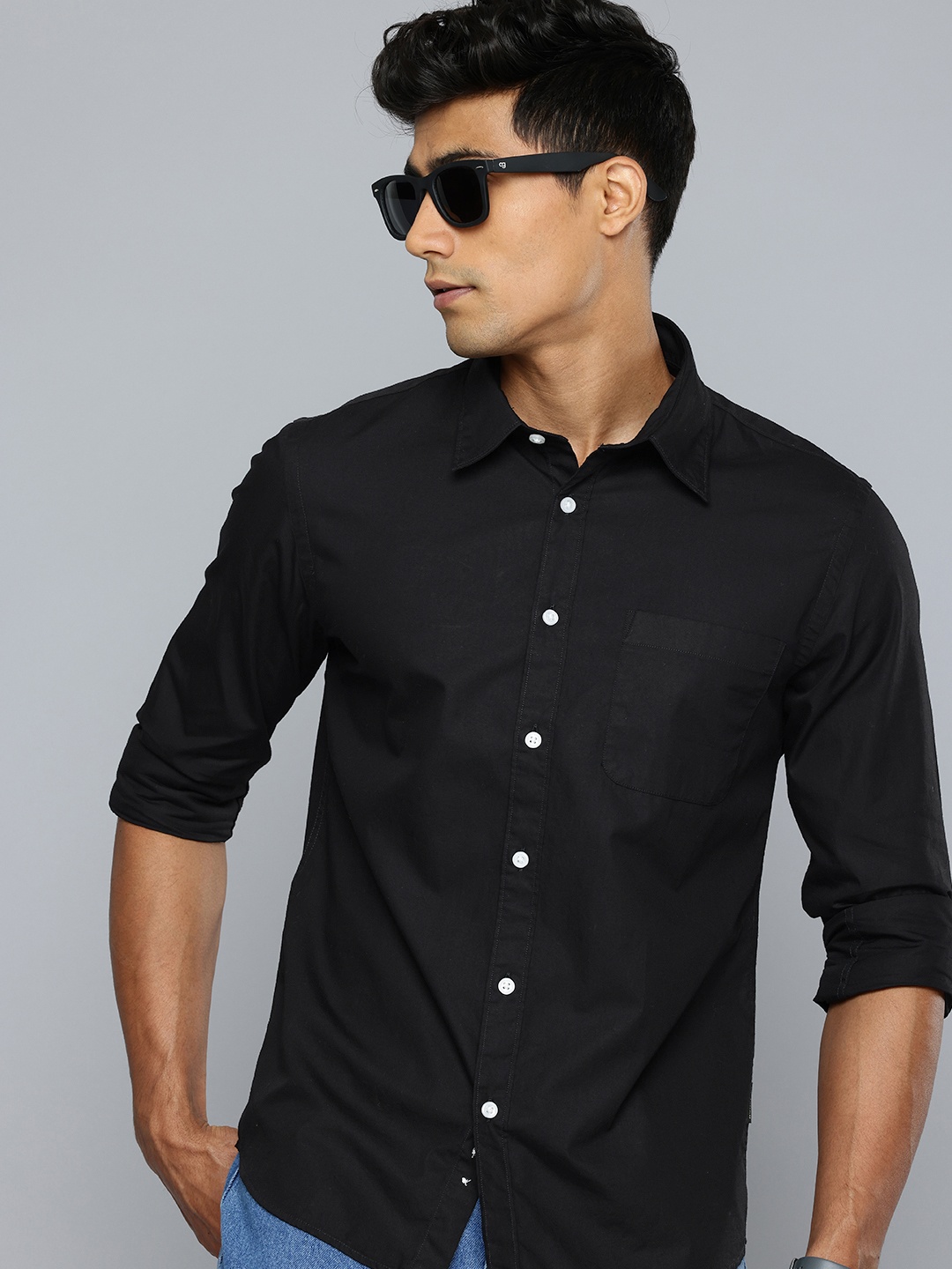 

Flying Machine Pure Cotton Slim Fit Casual Shirt, Black