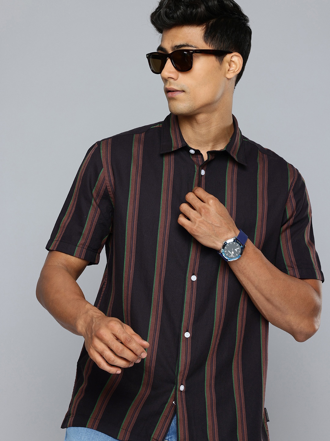 

Flying Machine Striped Pure Cotton Casual Shirt, Brown