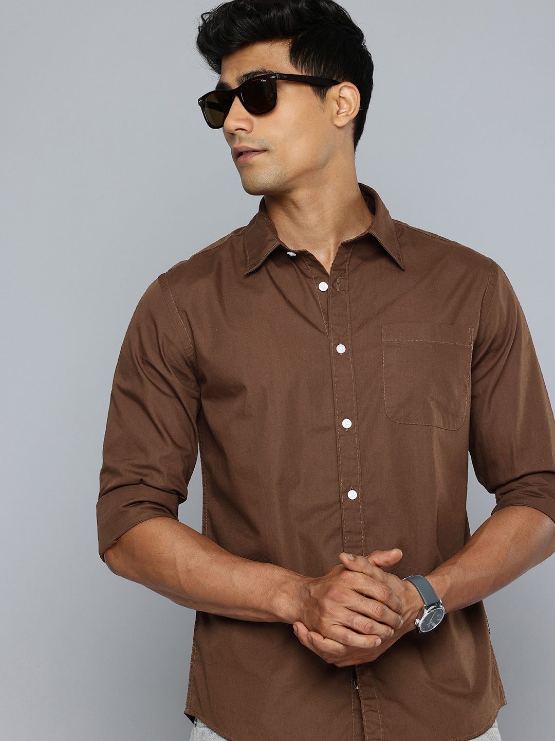 

Flying Machine Slim Fit Pure Cotton Casual Shirt, Camel brown