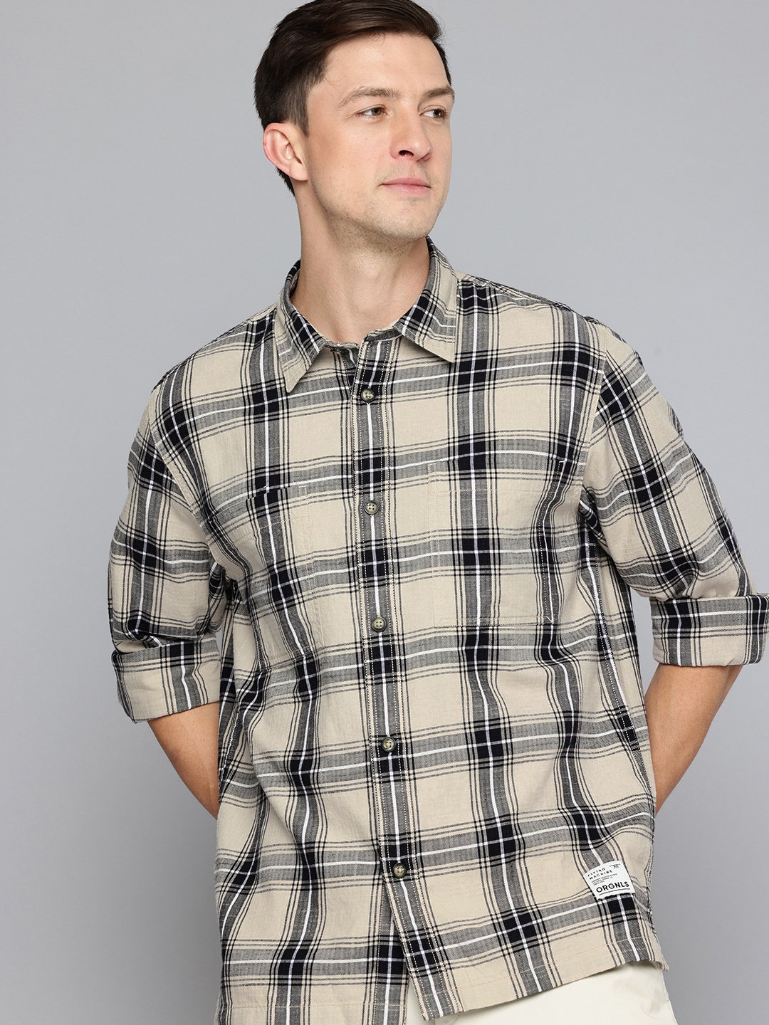 

Flying Machine Pure Cotton Tartan Checks Casual Shirt, Beige