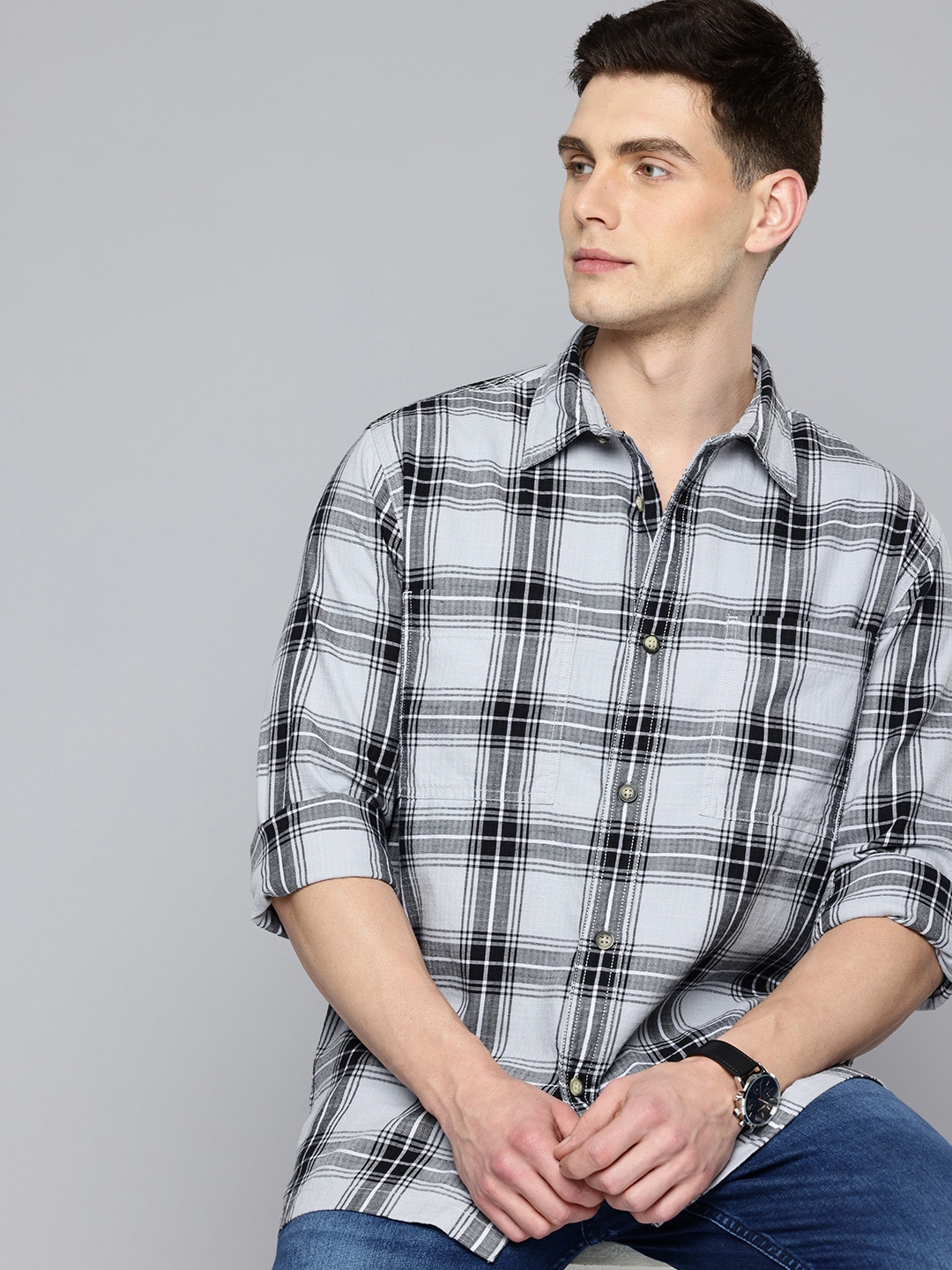 

Flying Machine Pure Cotton Tartan Checks Casual Shirt, Blue