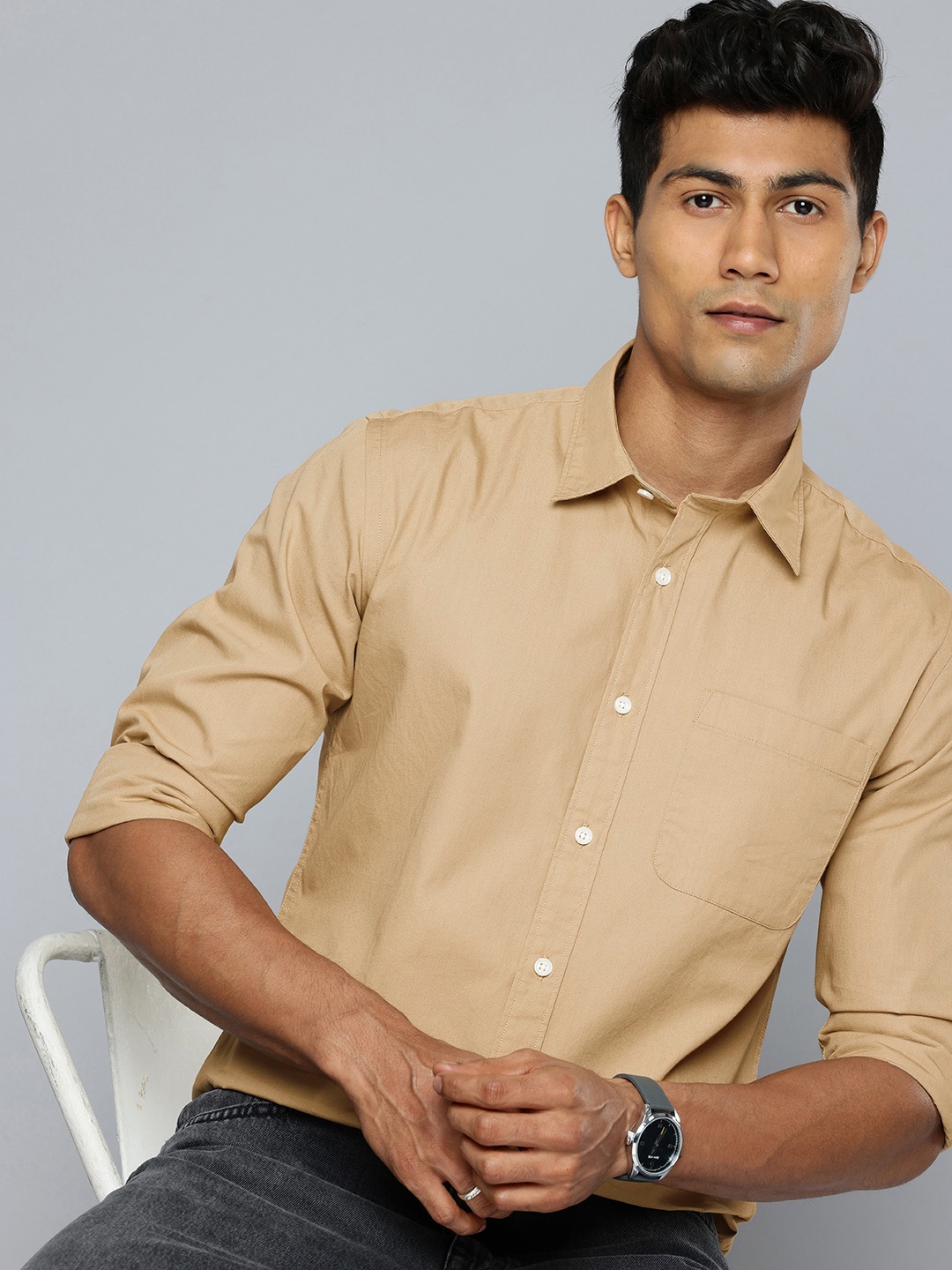 

Flying Machine Pure Cotton Slim Fit Casual Shirt, Khaki