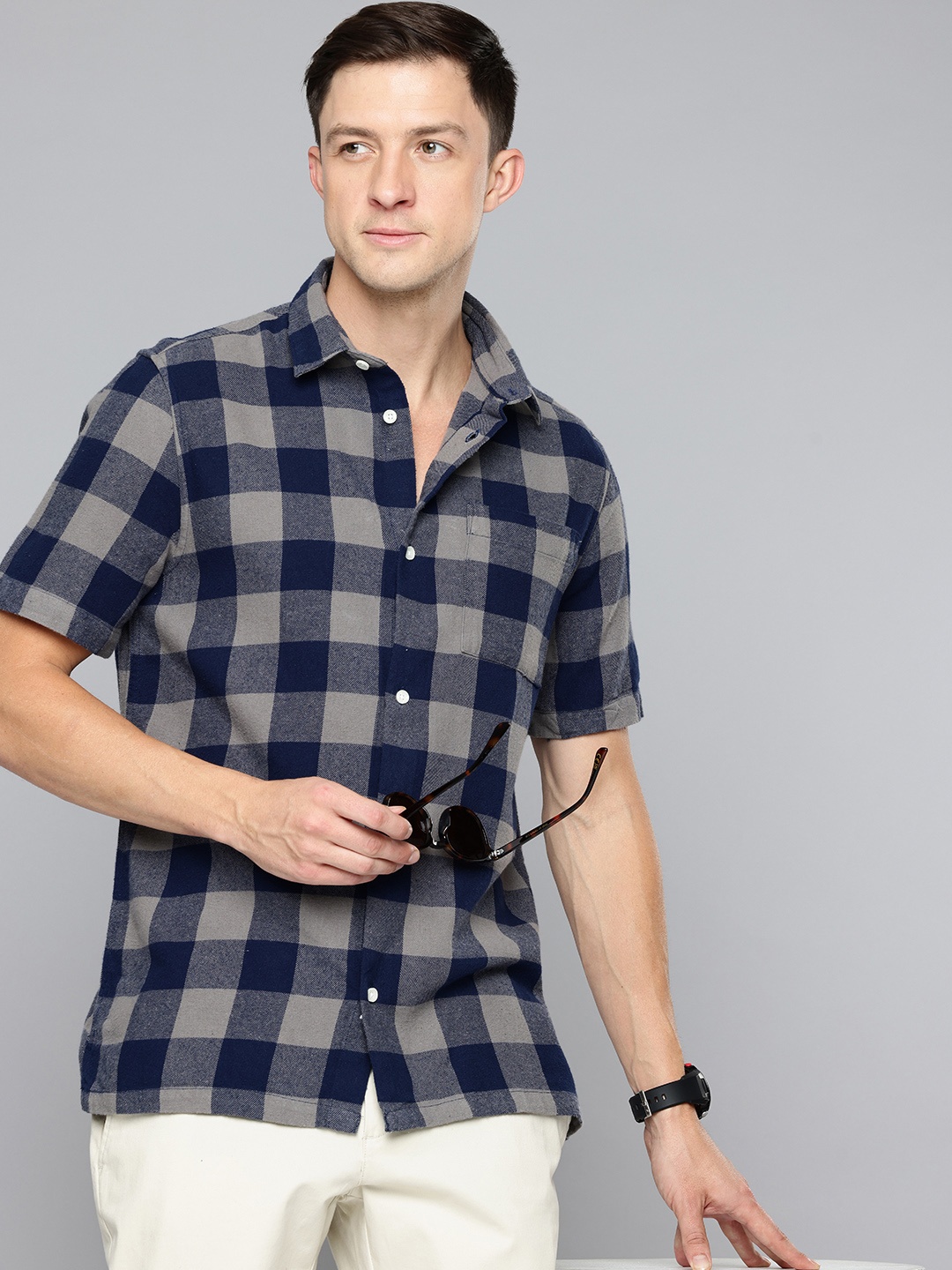 

Flying Machine Pure Cotton Buffalo Checks Casual Shirt, Blue