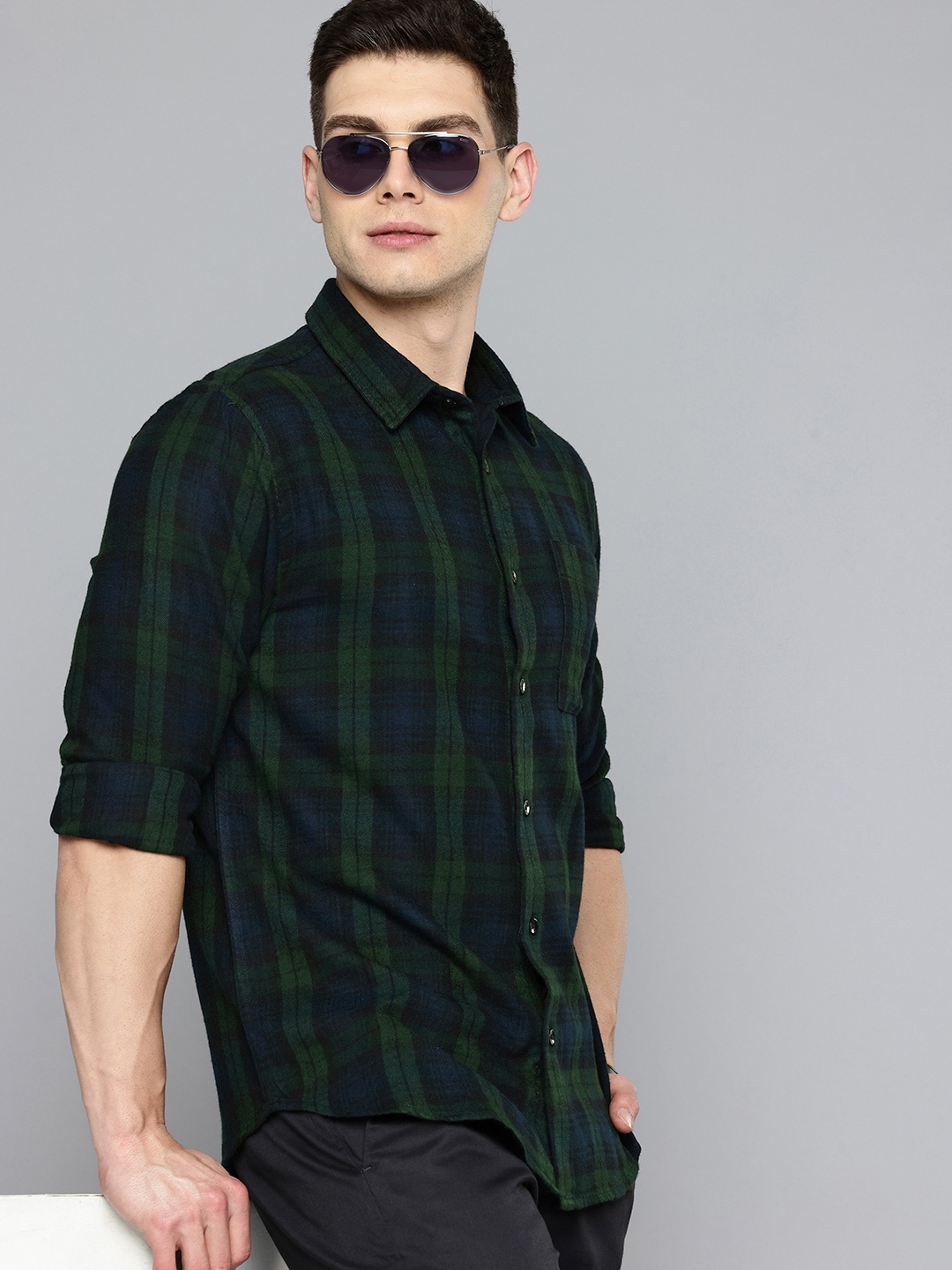 

Flying Machine Opaque Tartan Checks Casual Shirt, Blue