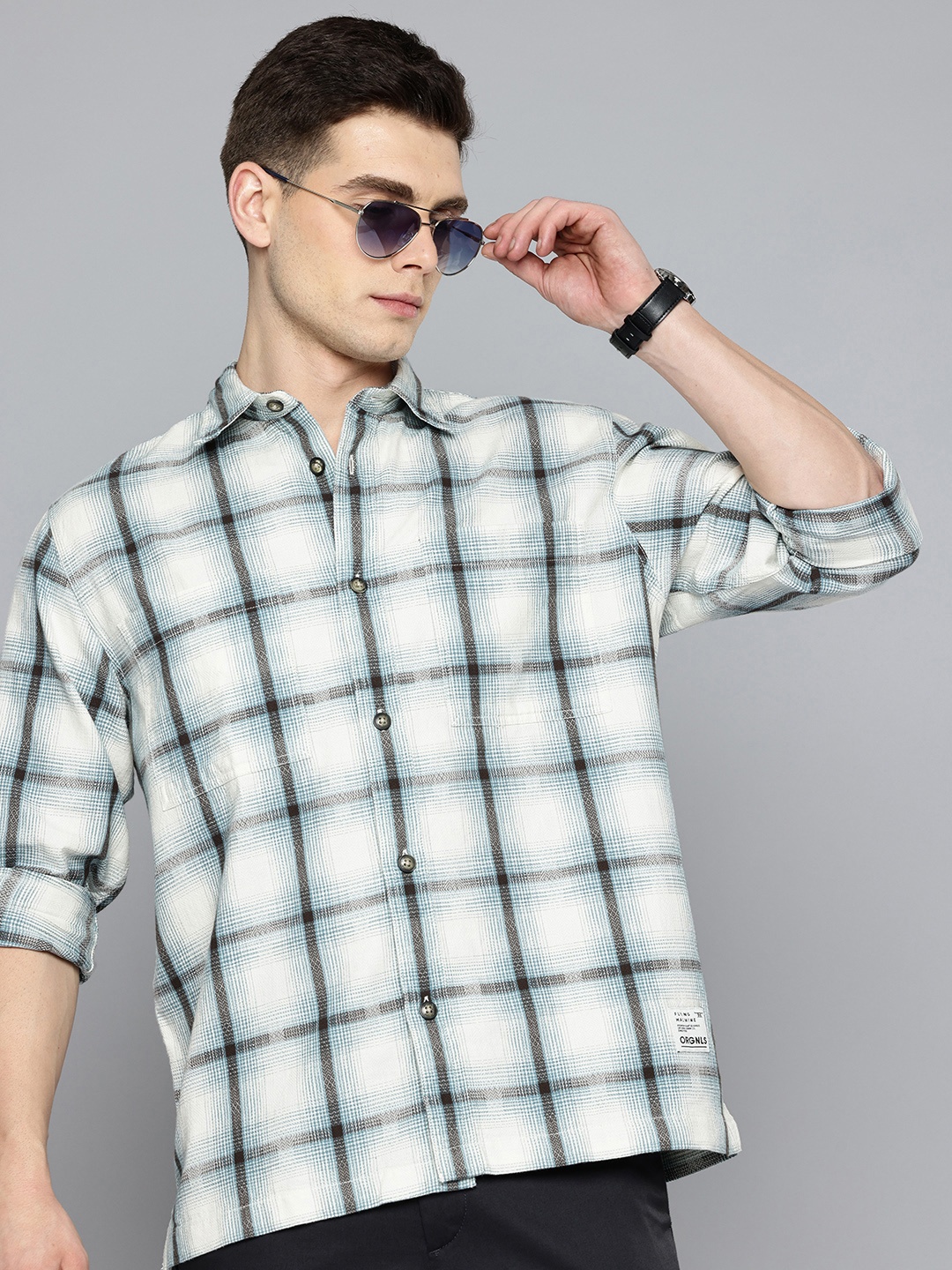 

Flying Machine Pure Cotton Tartan Checks Casual Shirt, Beige