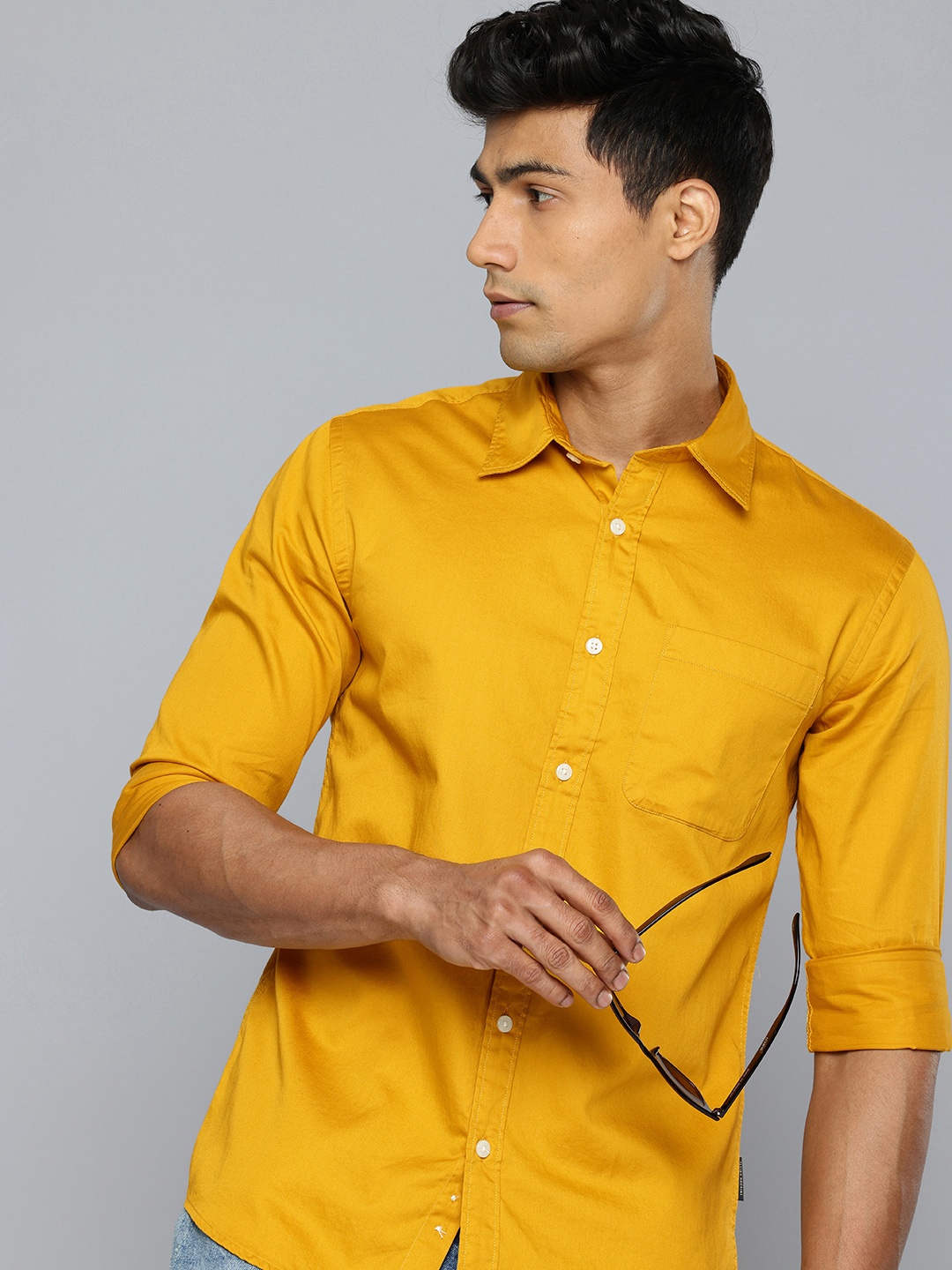 

Flying Machine Pure Cotton Slim Fit Casual Shirt, Mustard