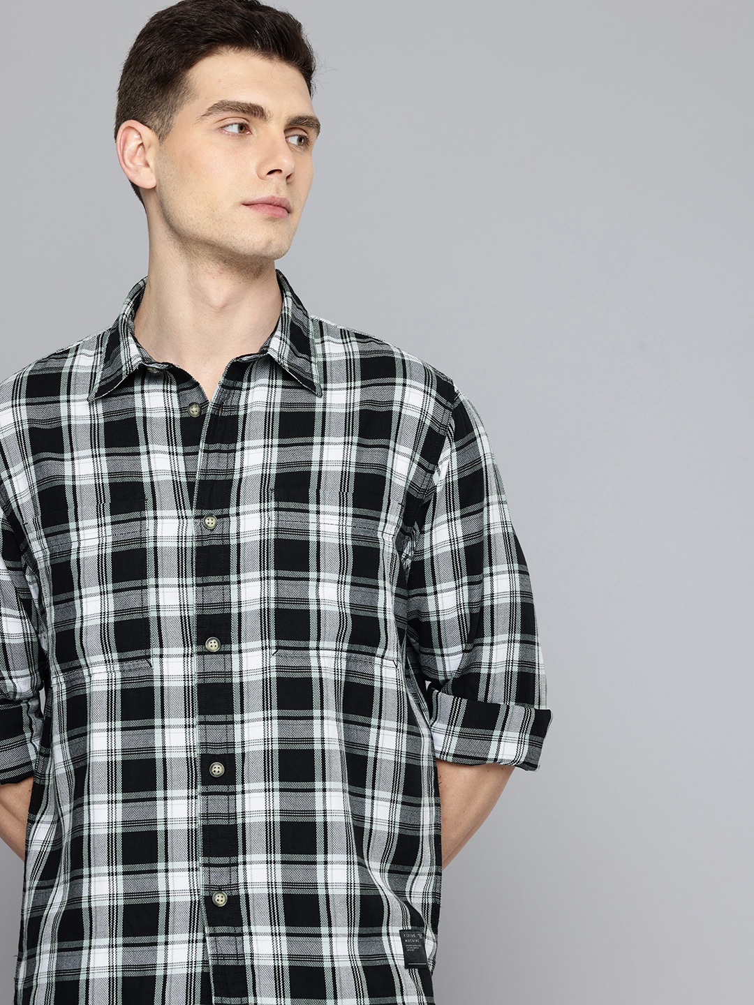 

Flying Machine Pure Cotton Checked Casual Shirt, Black