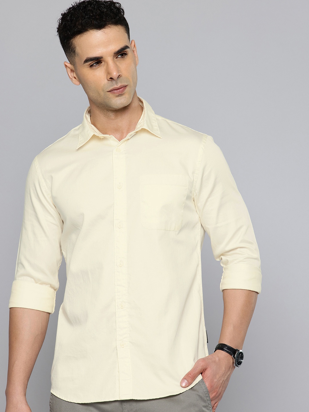 

Flying Machine Pure Cotton Slim Fit Opaque Casual Shirt, Yellow