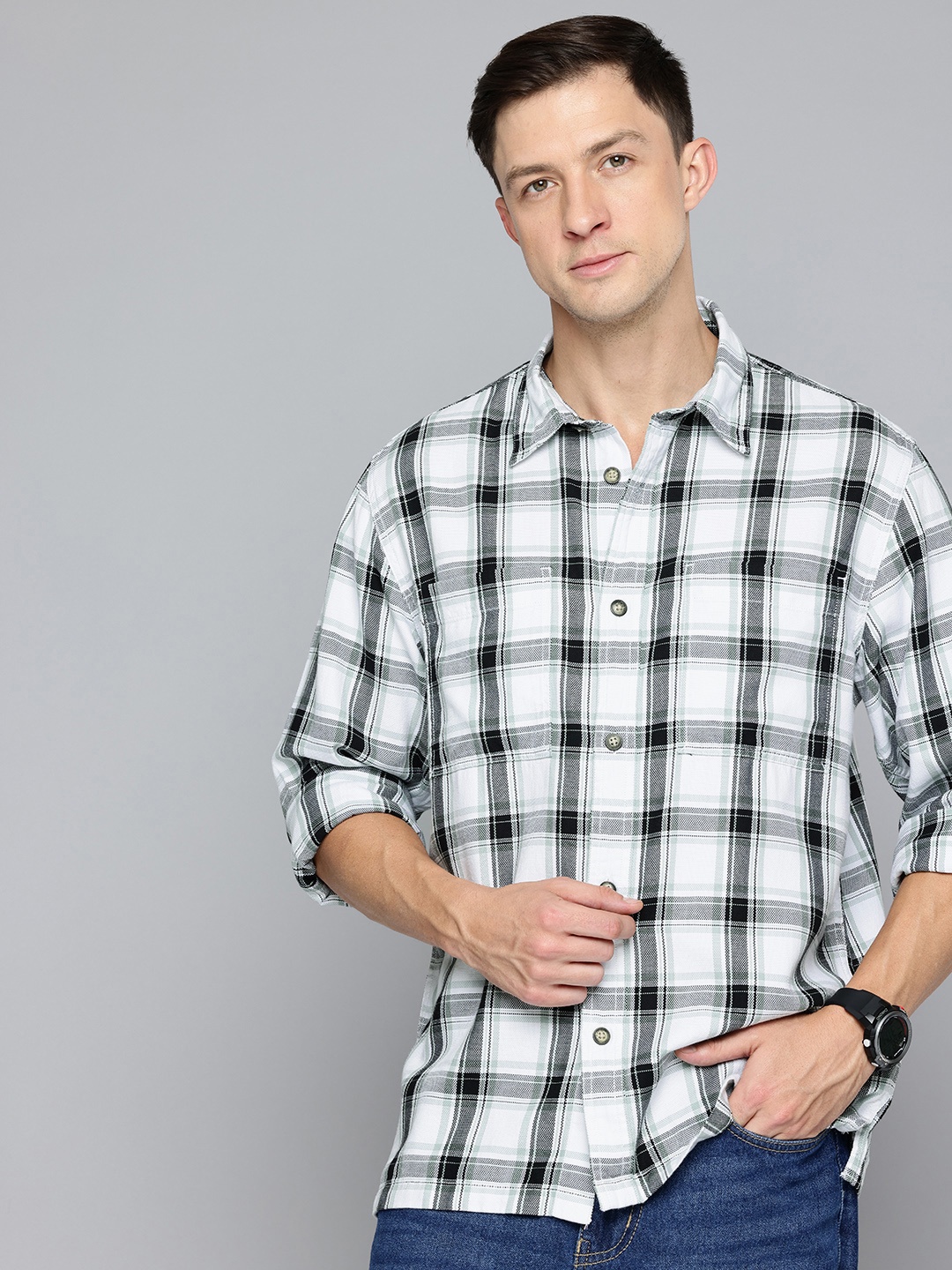 

Flying Machine Pure Cotton Tartan Checks Casual Shirt, White