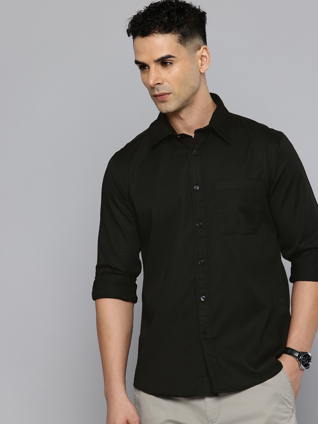 

Flying Machine Slim Fit Opaque Casual Shirt, Black