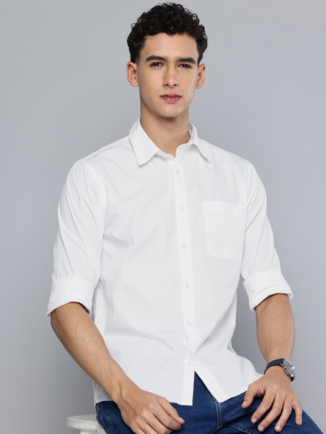 

Flying Machine Pure Cotton Slim Fit Casual Shirt, White