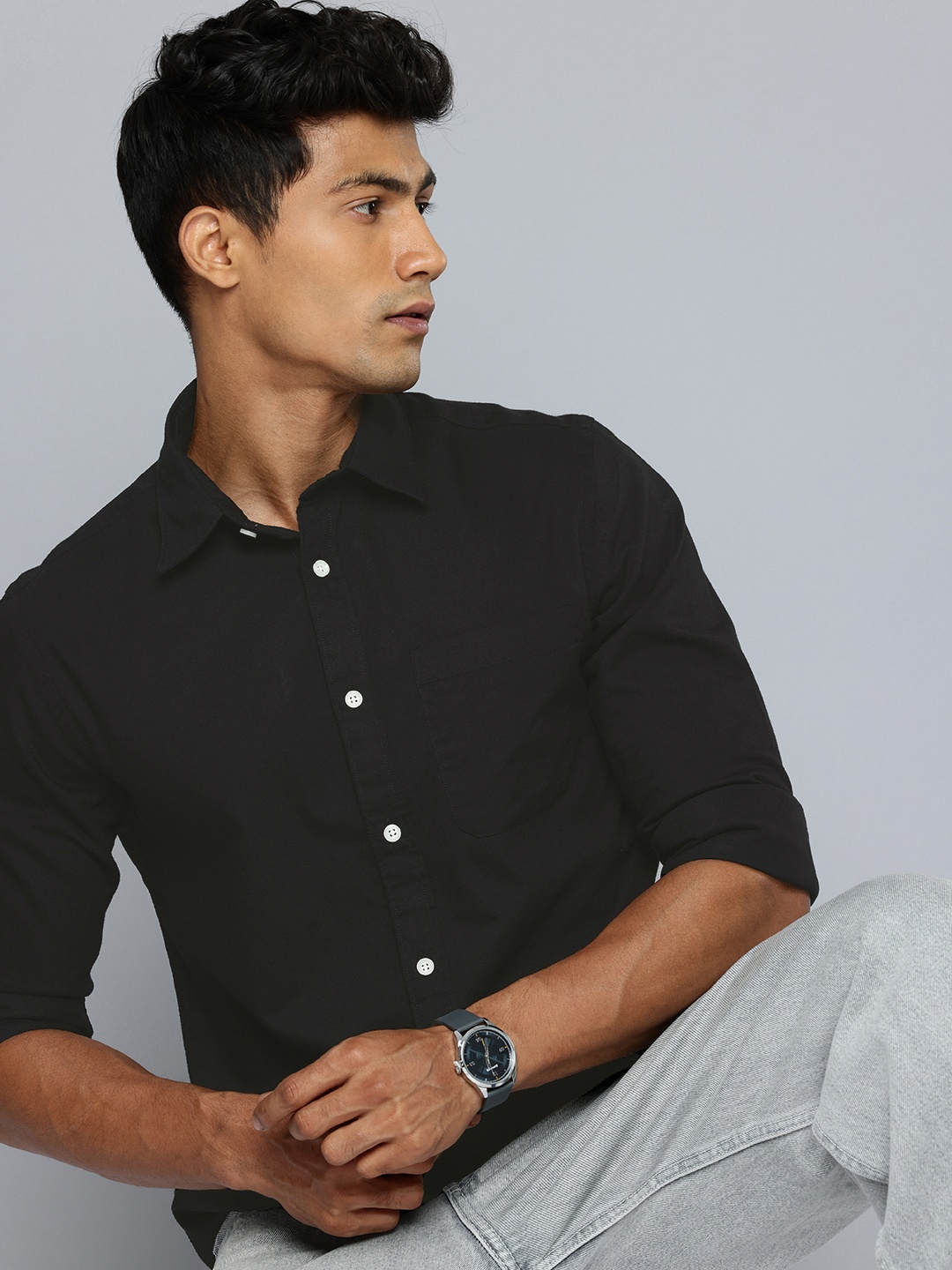 

Flying Machine Pure Cotton Slim Fit Casual Shirt, Black