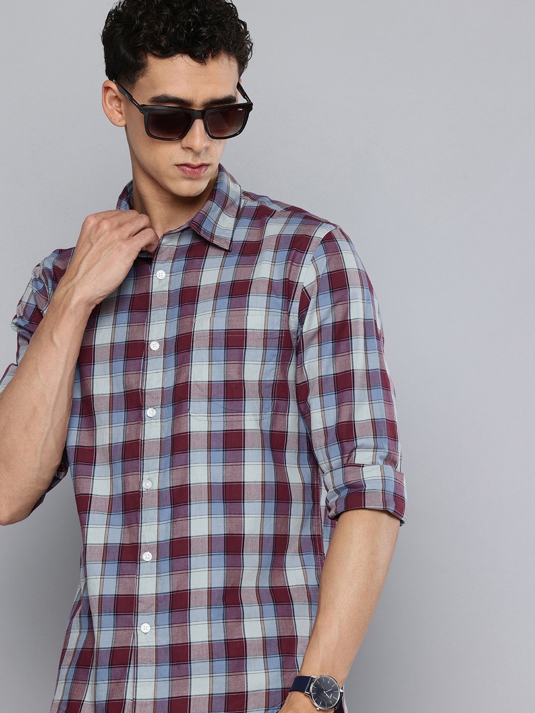 

Flying Machine Pure Cotton Slim Fit Checked Casual Shirt, Multi