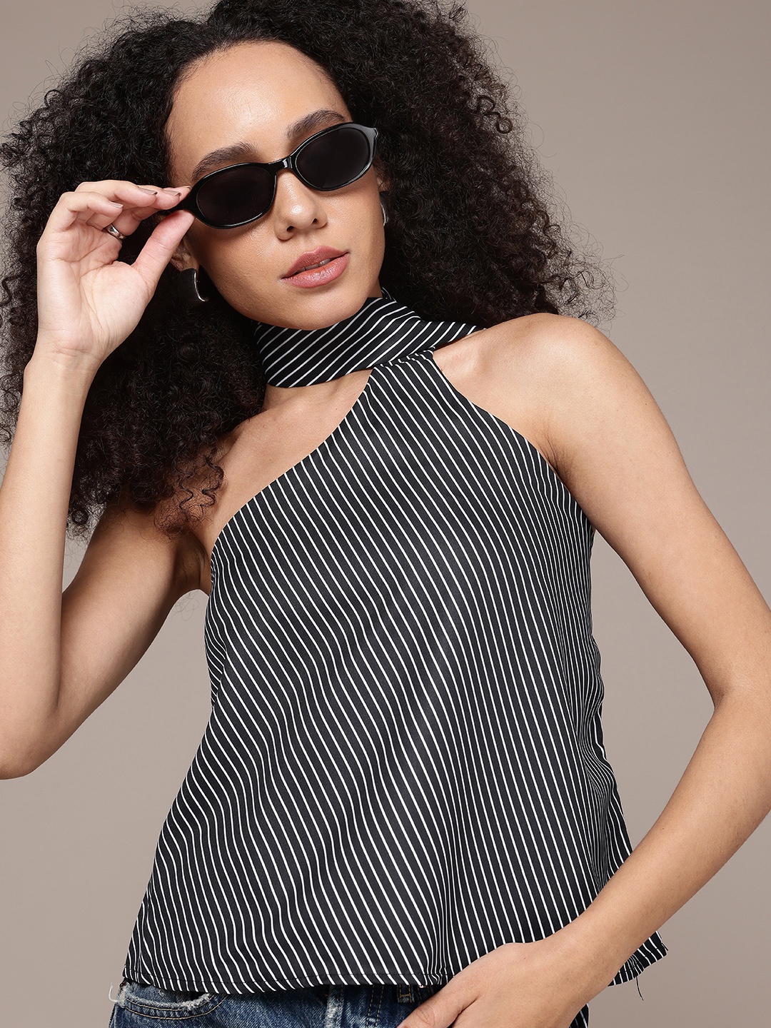 

The Roadster Life Co. Striped Scarf Neck Top, Black