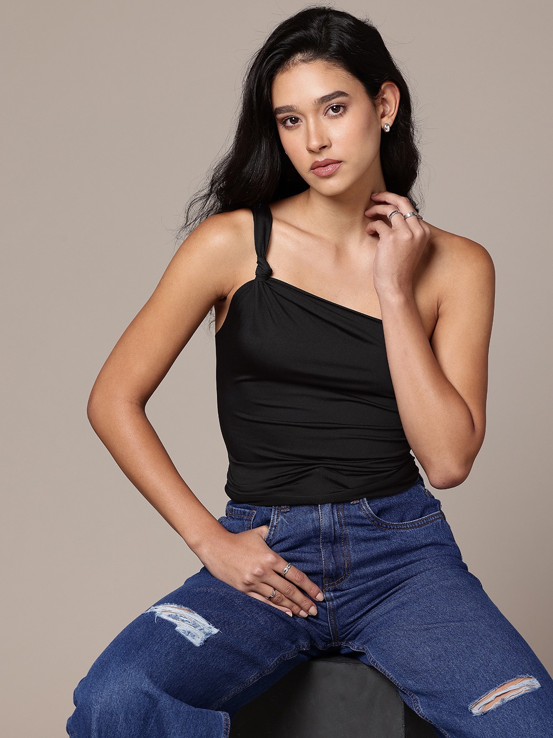 

The Roadster Life Co. One Shoulder Crop Top, Black
