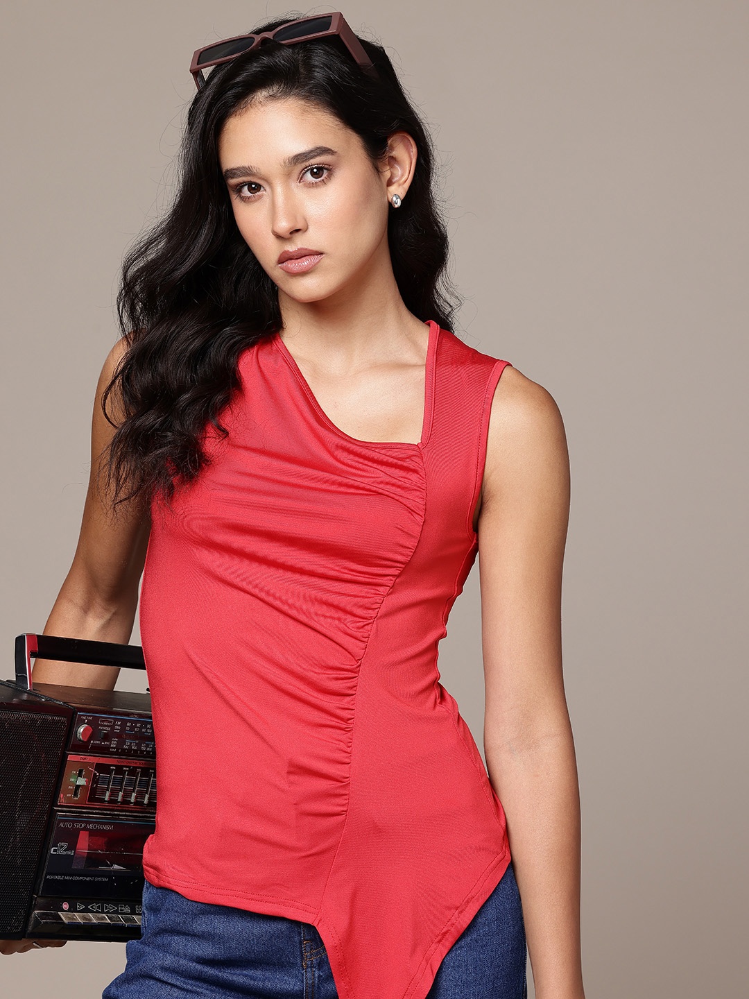 

The Roadster Life Co. Asymmetric Crop Top, Red