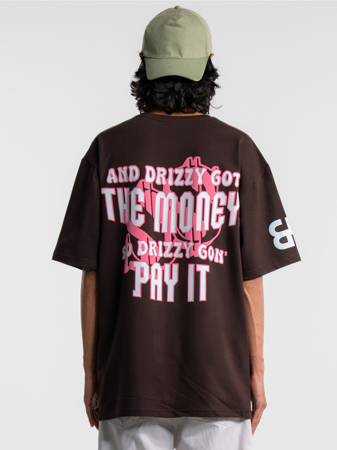 

Bad and Boujee Unisex Typography Printed Drop-Shoulder Sleeves Applique T-shirt, Brown