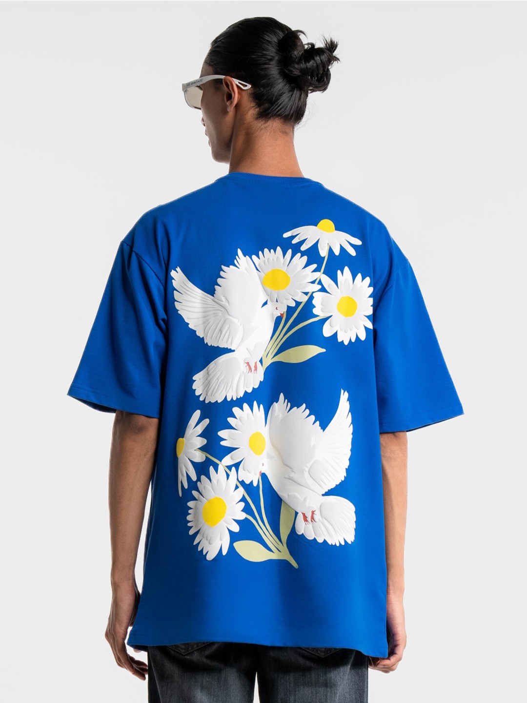 

Bad and Boujee Unisex Typography Printed Drop-Shoulder Sleeves Applique T-shirt, Blue