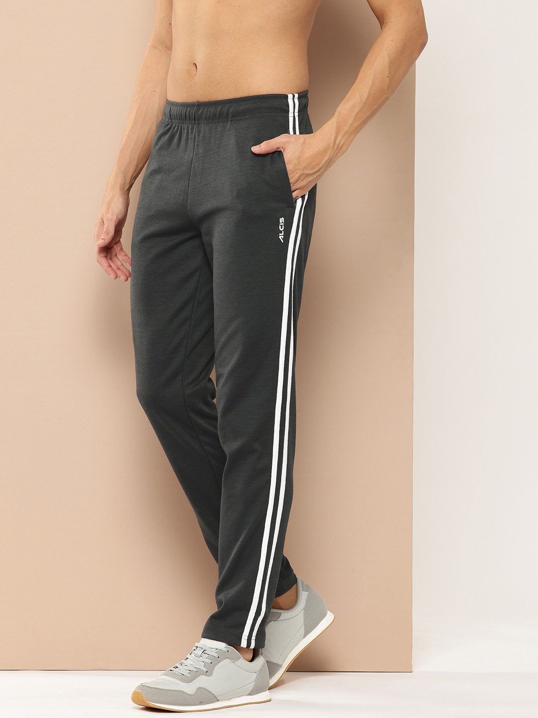 

Alcis Men Striped Sports Track Pants, Charcoal