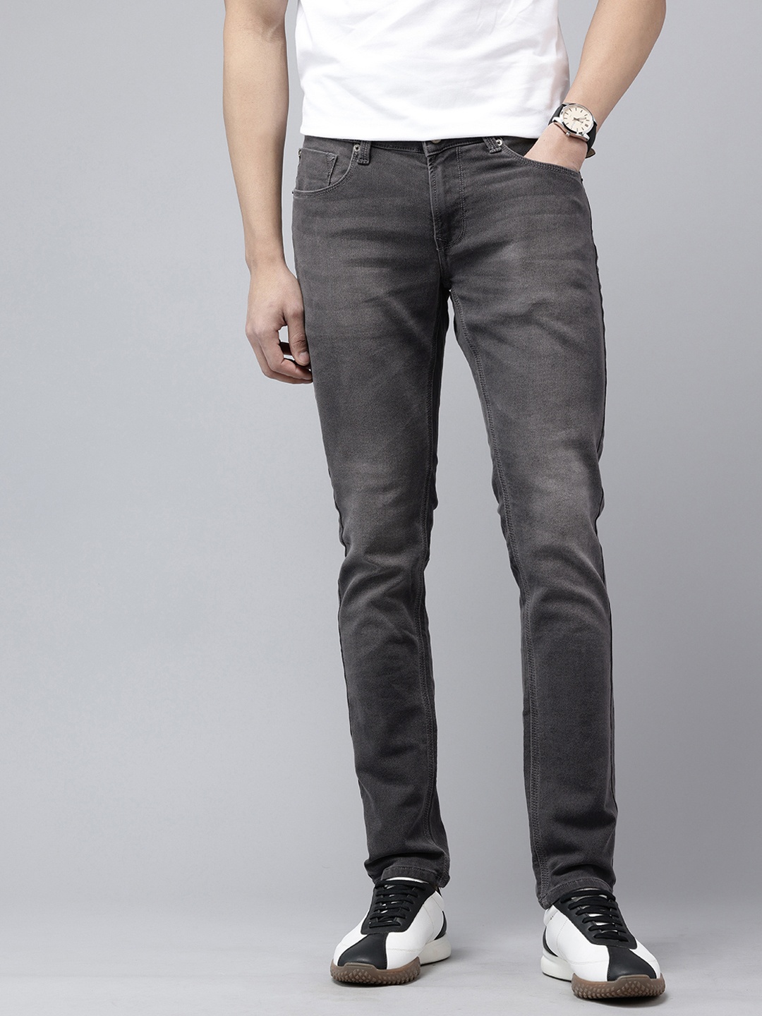 

SPYKAR Men Slim Fit Low-Rise Light Fade Stretchable Jeans, Grey