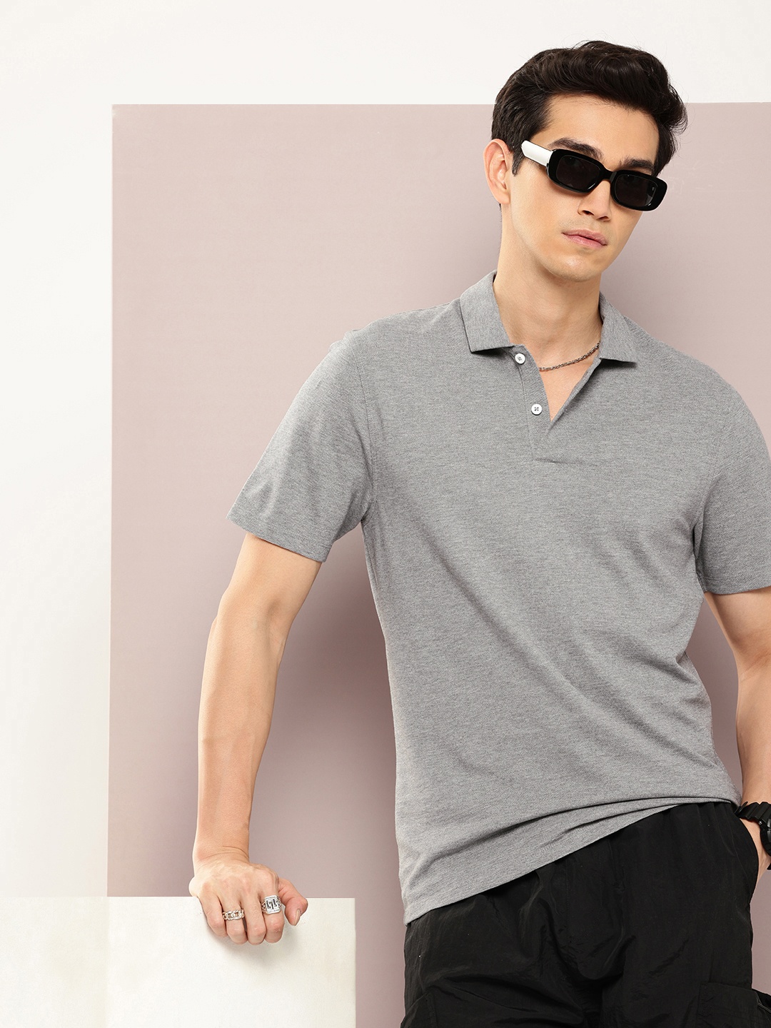 

Kook N Keech Men Polo Collar Pure Cotton T-shirt, Grey