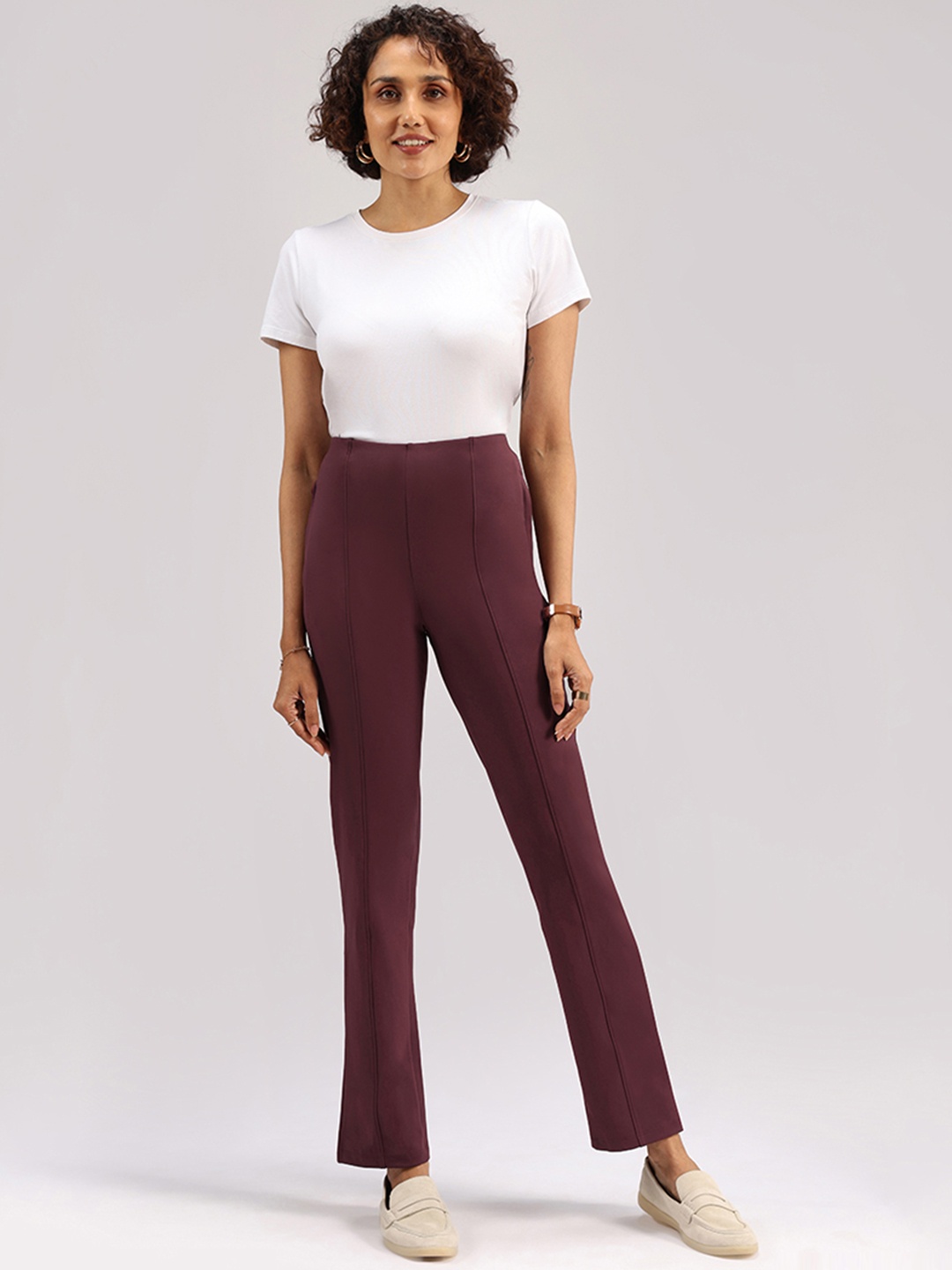 

Blissclub Women Straight Fit Pleated High-Rise Parallel Trousers, Purple