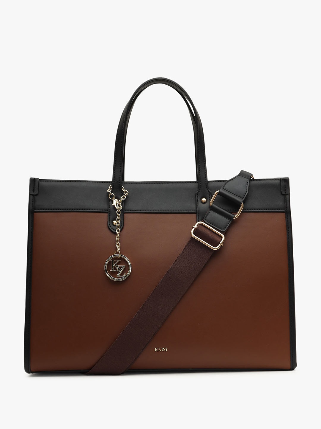 

Kazo Oversized Structured Tote Bag with Cut Work, Brown