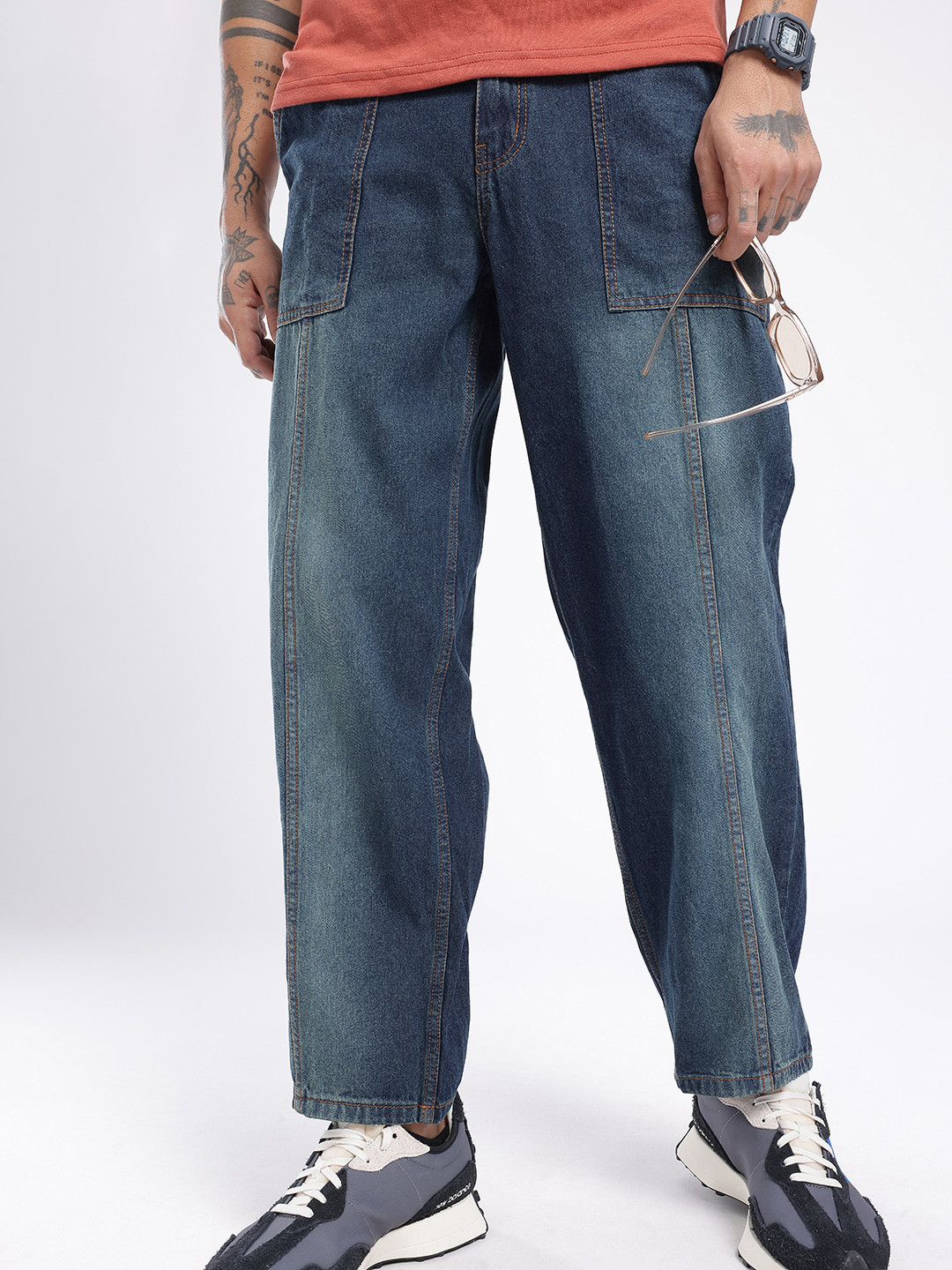 

glitchez Men Urban Dope Loose Fit Light Fade Jeans, Black