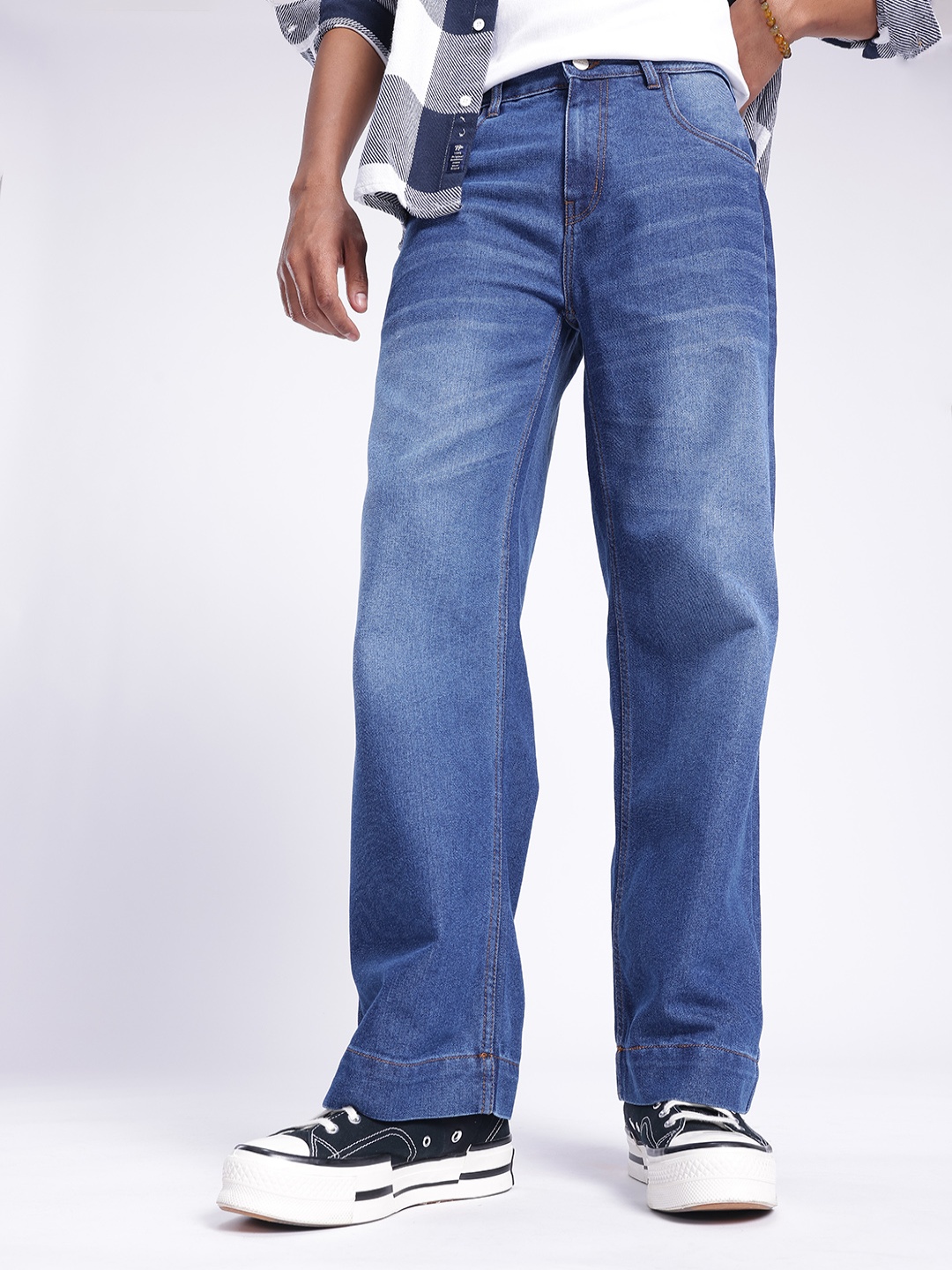 

glitchez Men Timeless Trend Wide Leg Light Fade Jeans, Blue