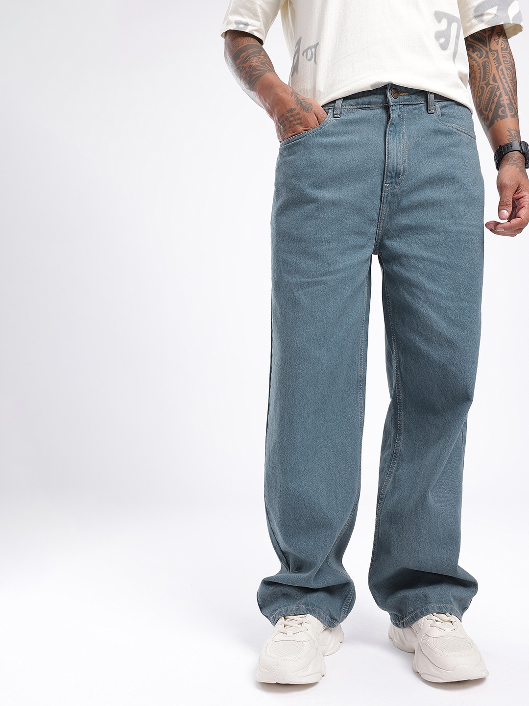 

glitchez Men Edgy Vibe Wide Leg Jeans, Blue