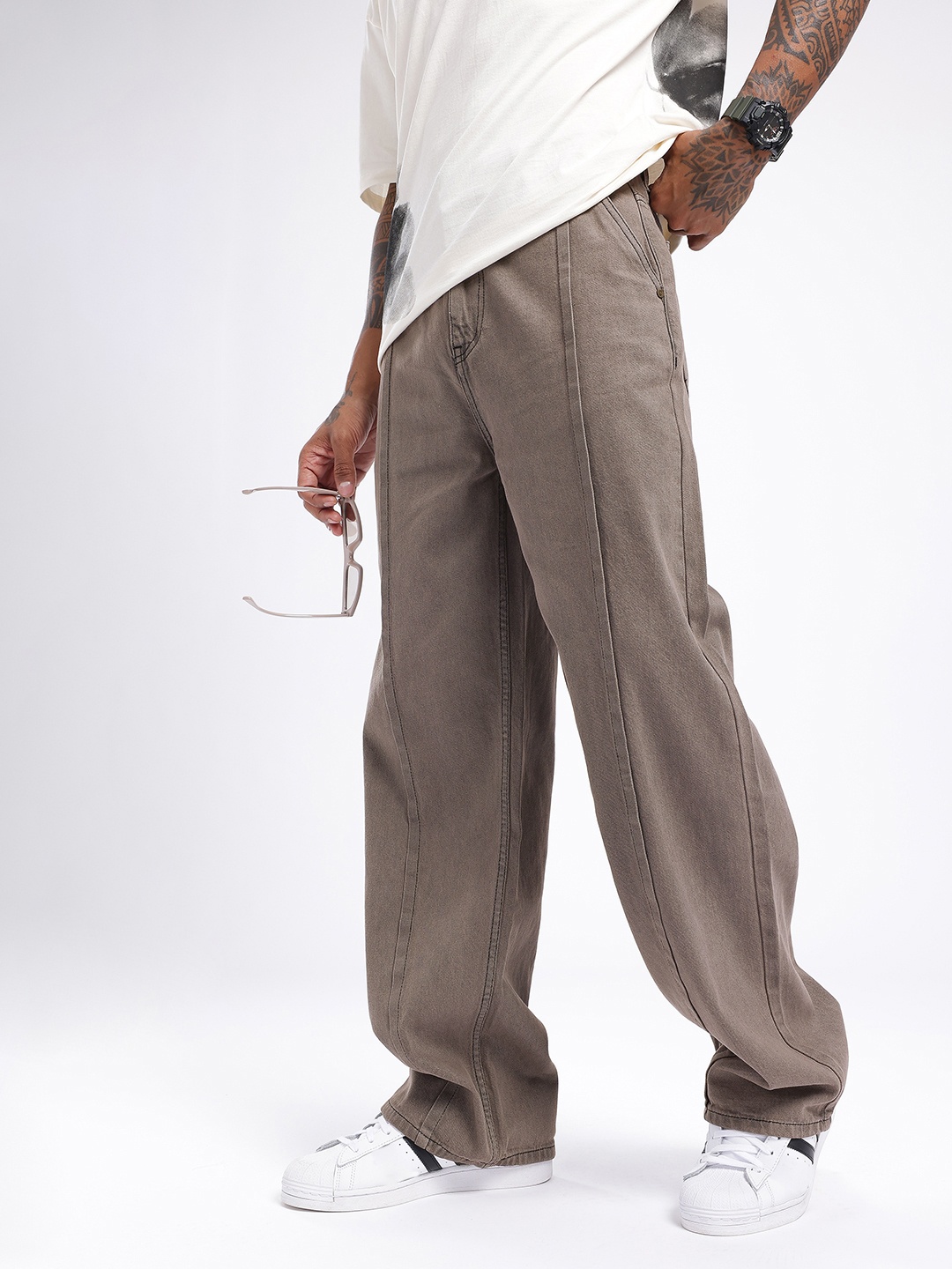

glitchez Men Urban Cool Wide Leg Jeans, Grey
