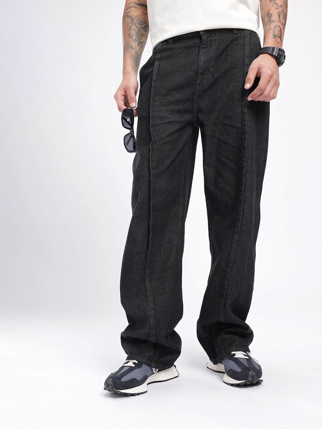 

glitchez Men Effortless Urban Flow Wide Leg Jeans, Black