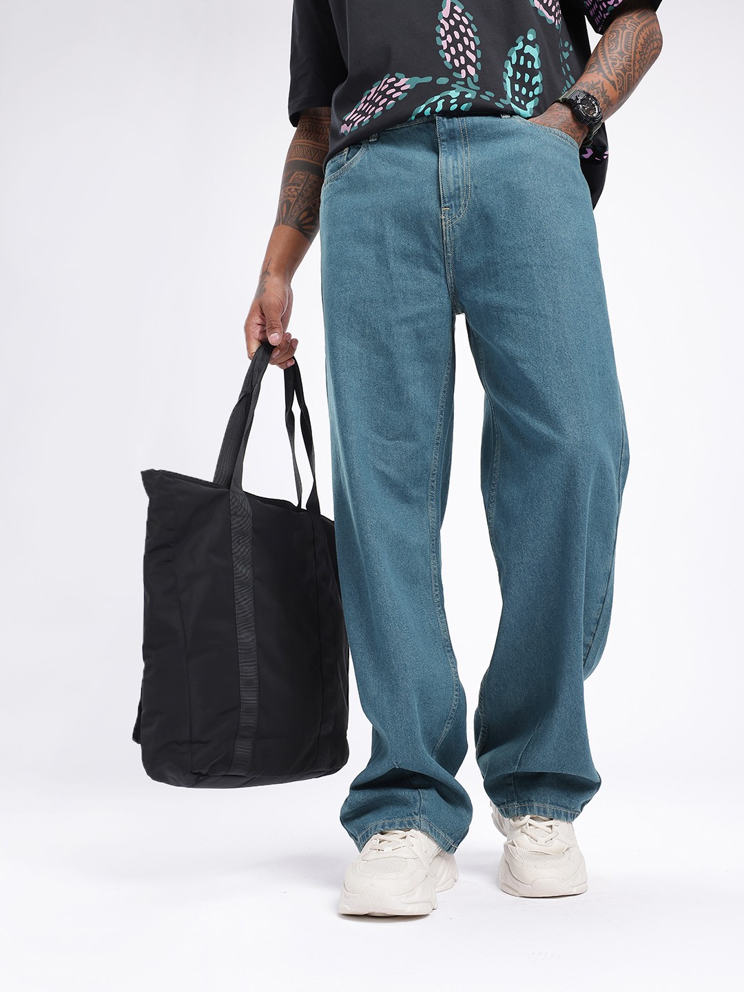 

glitchez Men Urban Classic Wide Leg Jeans, Blue