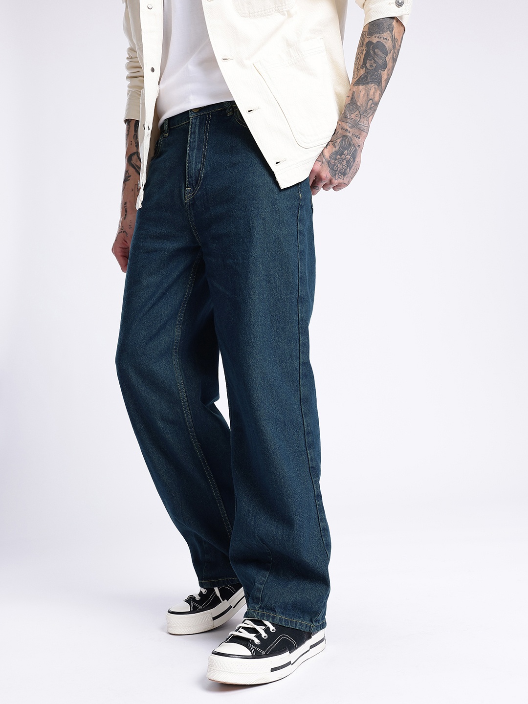 

glitchez Men Timeless Urban Style Wide Leg Jeans, Blue